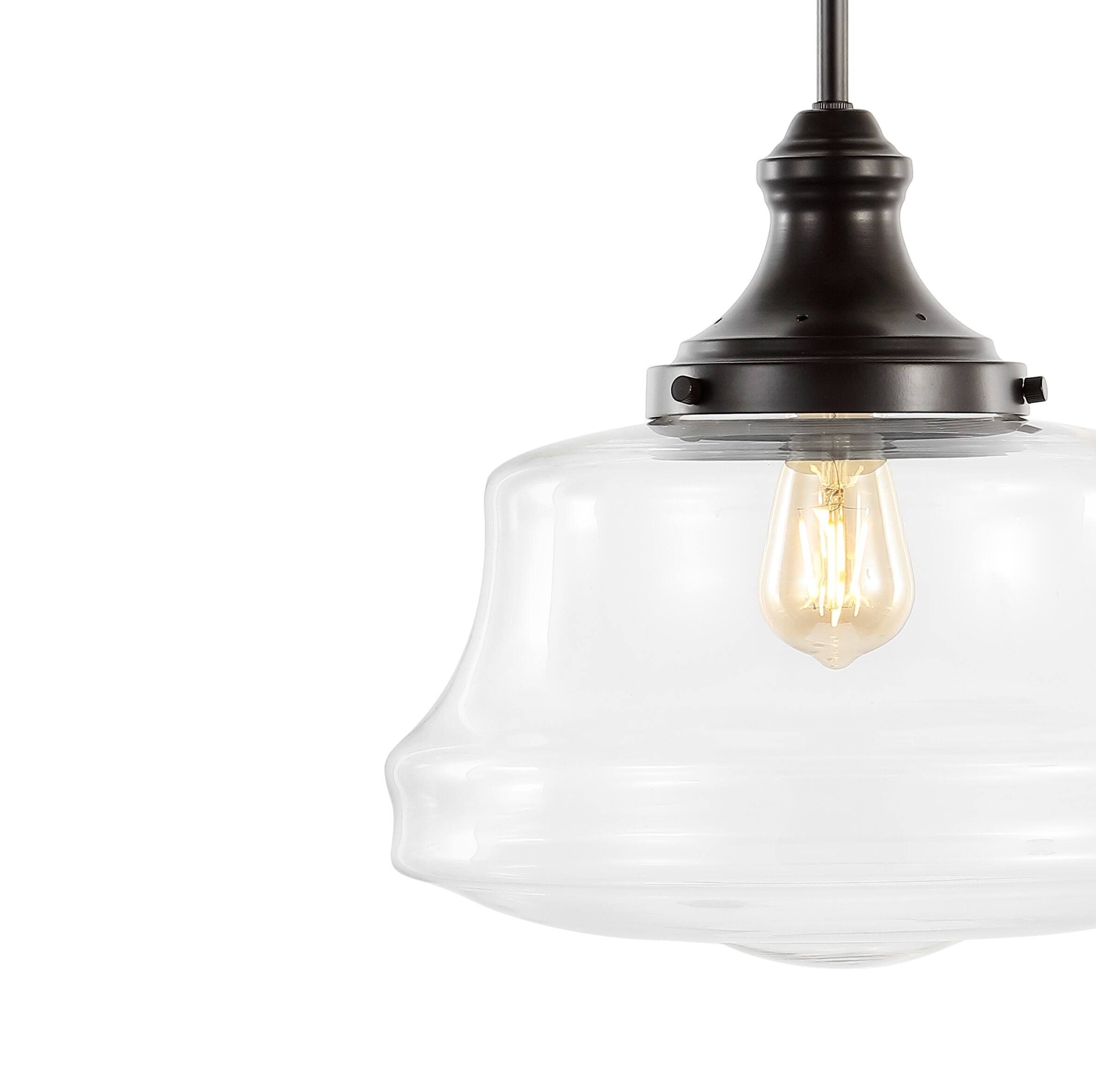 Alt View 4. Jonathan Y - Schoolhouse 14" 1-Light Bohemian Farmhouse Iron/Glass LED Pendant, Oil Rubbed Bronze/Clear - Oil Rubbed Bronze.