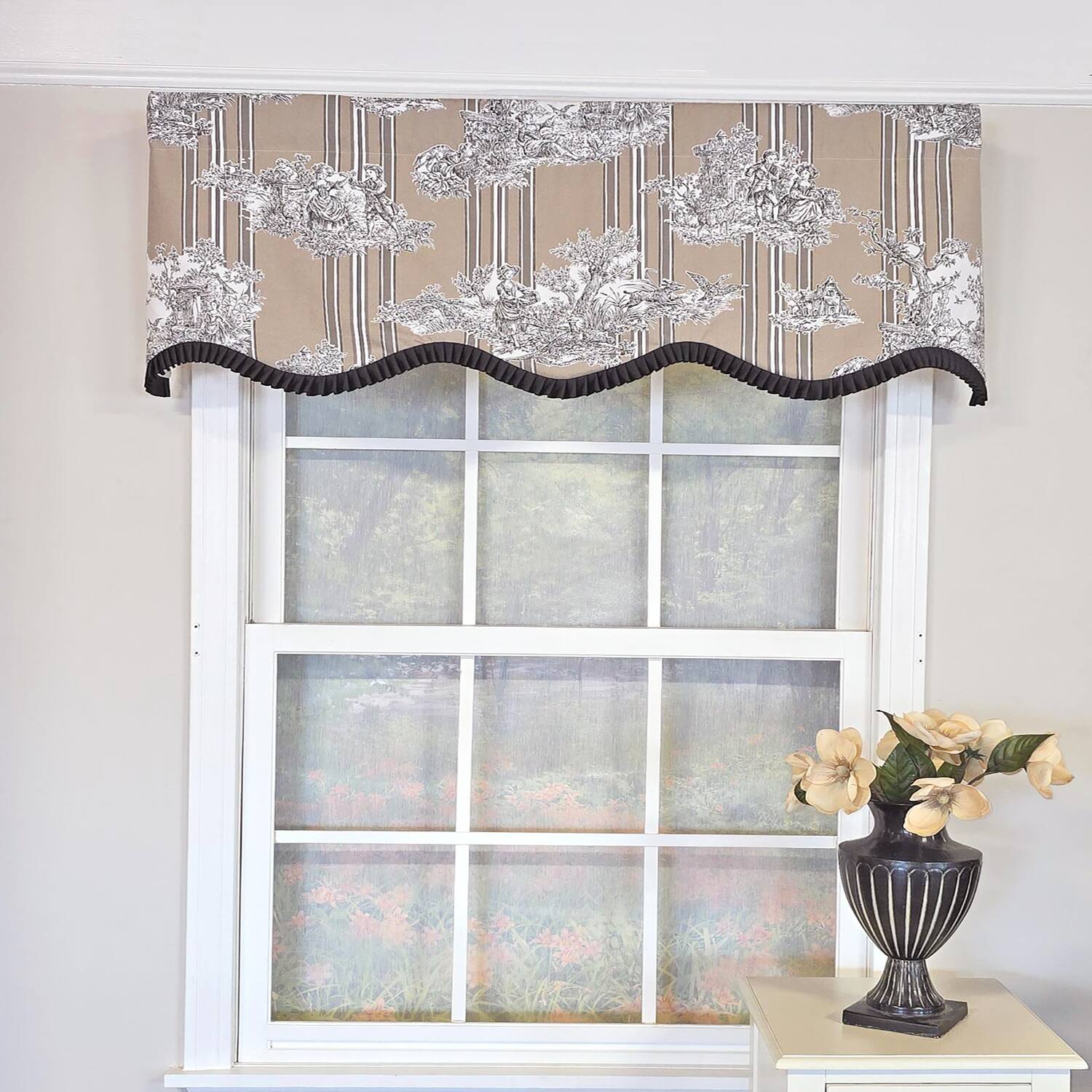Angle. RLF Home - RLF Home French Country Ruffled Provance Window Valance 100% Cotton Lined Rod Pocket 50" x 17" Beige - Beige.