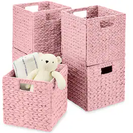 Best Choice Products - 10.5x10.5in Hyacinth Storage Baskets, Set of 5 Multipurpose Collapsible Organizers - Pink