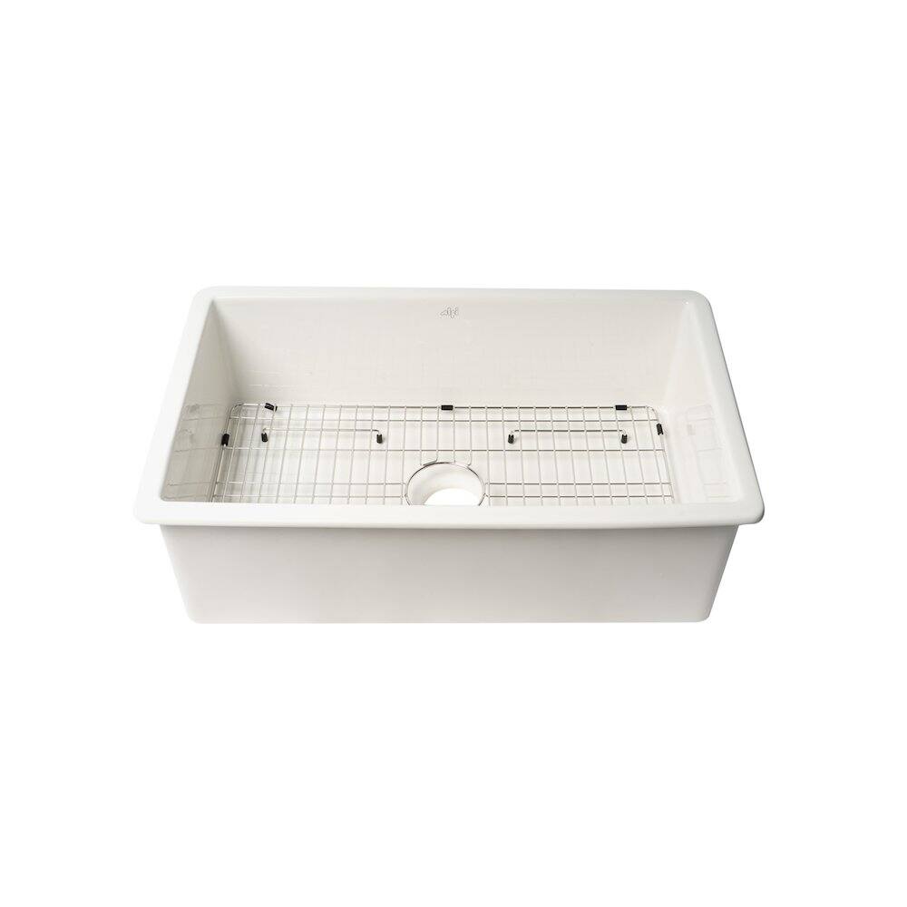 Front. Alfi - ALFI brand Fireclay White 32 x 19 Single Bowl Undermount / Drop In Kitchen Sink with Grid - White.