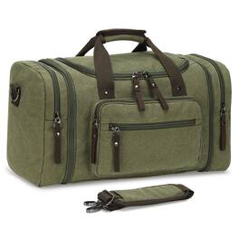 Unique Bargains - Expandable Canvas Duffel 50cm-58cm Sturdy Zipper and Reinforced Handles Lightweight Carry-On Weekender Bag - Green
