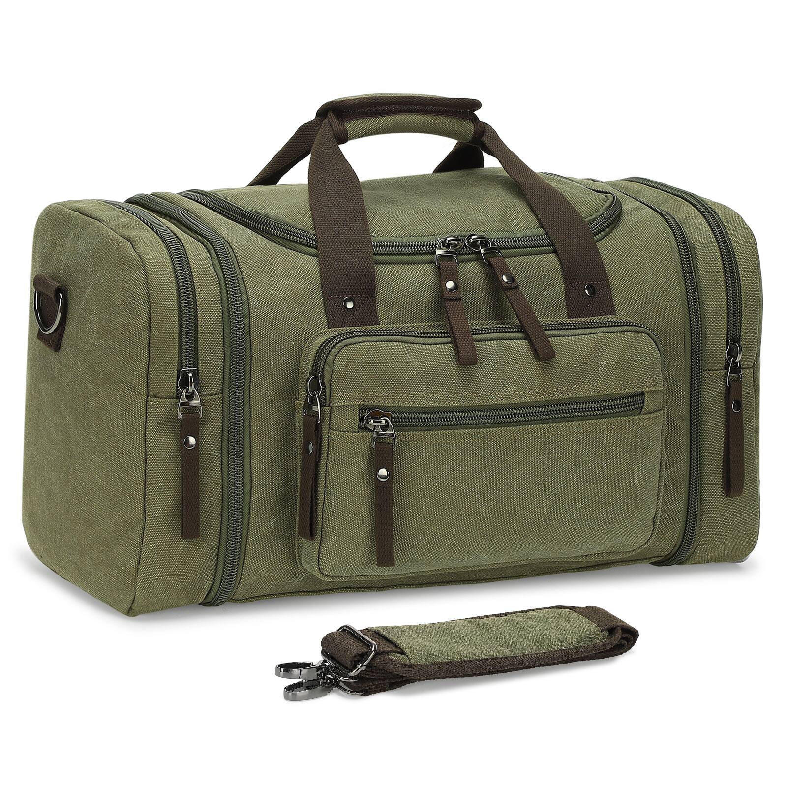 Front. Unique Bargains - Expandable Canvas Duffel 50cm-58cm Sturdy Zipper and Reinforced Handles Lightweight Carry-On Weekender Bag - Green.