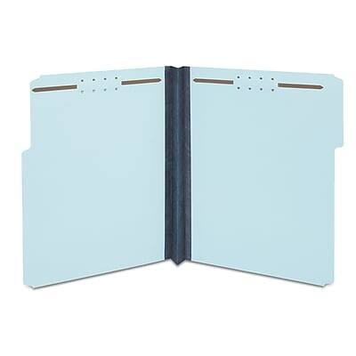 Front. Staples - 60% Recycled Pressboard Classification Folder, 2" Expansion, Letter Size, Blue, 25/Box  - Blue.