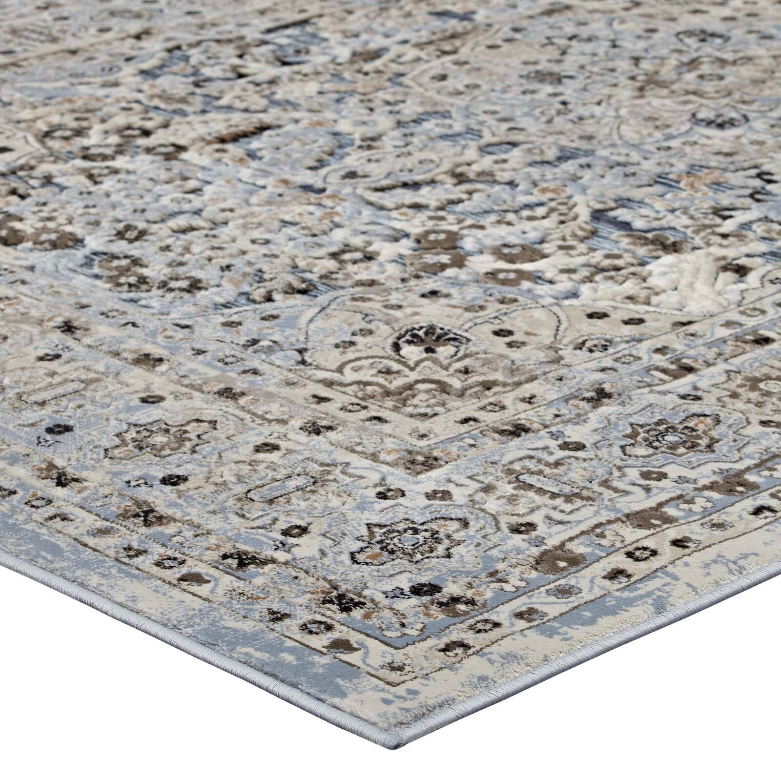Alt View 2. Modway - Elqenna Ornate Vintage Floral Turkish Area Rug - Blue and Cream.