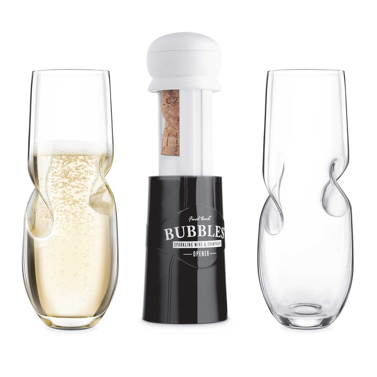 Final Touch - Bubbles Sparkling, Champagne, Bubbly Glass Set with Opener - 10 oz (300 ml) - Clear price history on PriceWatchPro