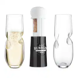 Final Touch - Bubbles Sparkling, Champagne, Bubbly Glass Set with Opener - 10 oz (300 ml) - Clear