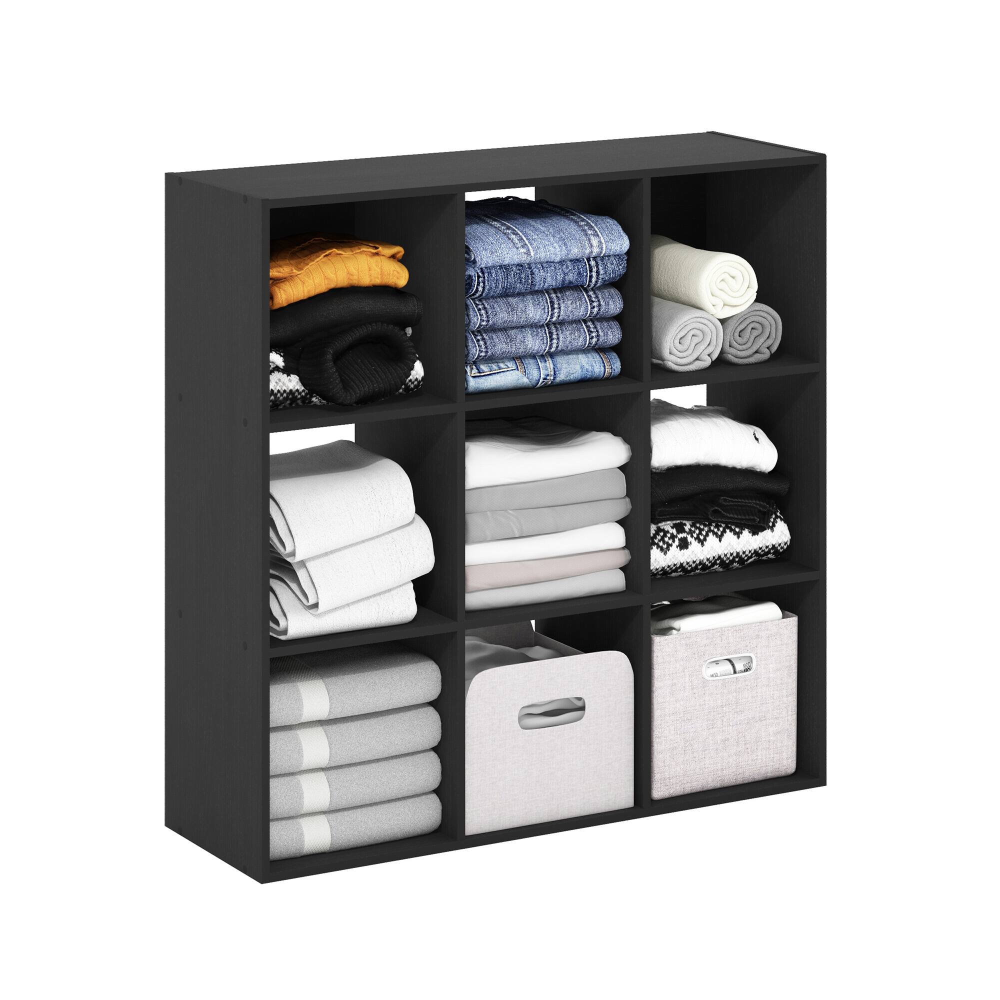 Alt View 3. Furinno - Pelli Cubic Multipurpose Clothing & Closet Storage Organizer Shelf, 9-Cube - Americano.