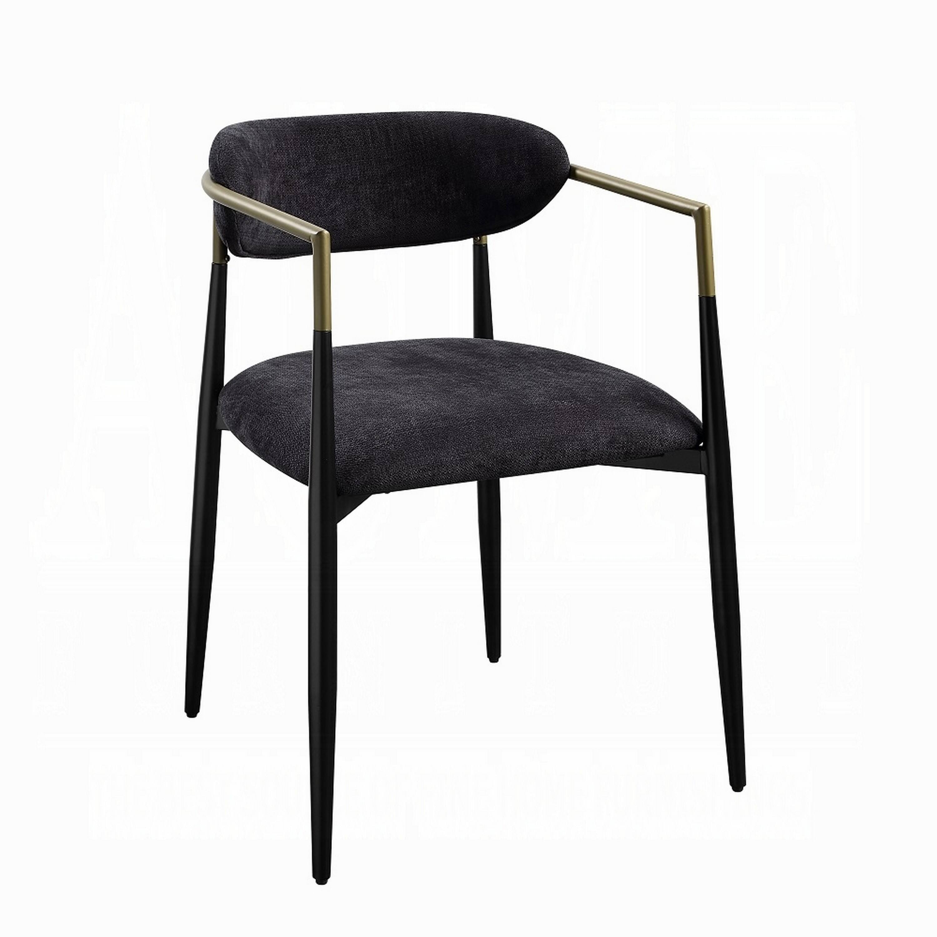 Front. Manhattan Lane - Vonn Dining Side Chair Set of 2, Black Gold Metal, Black Fabric - Black, Gold.