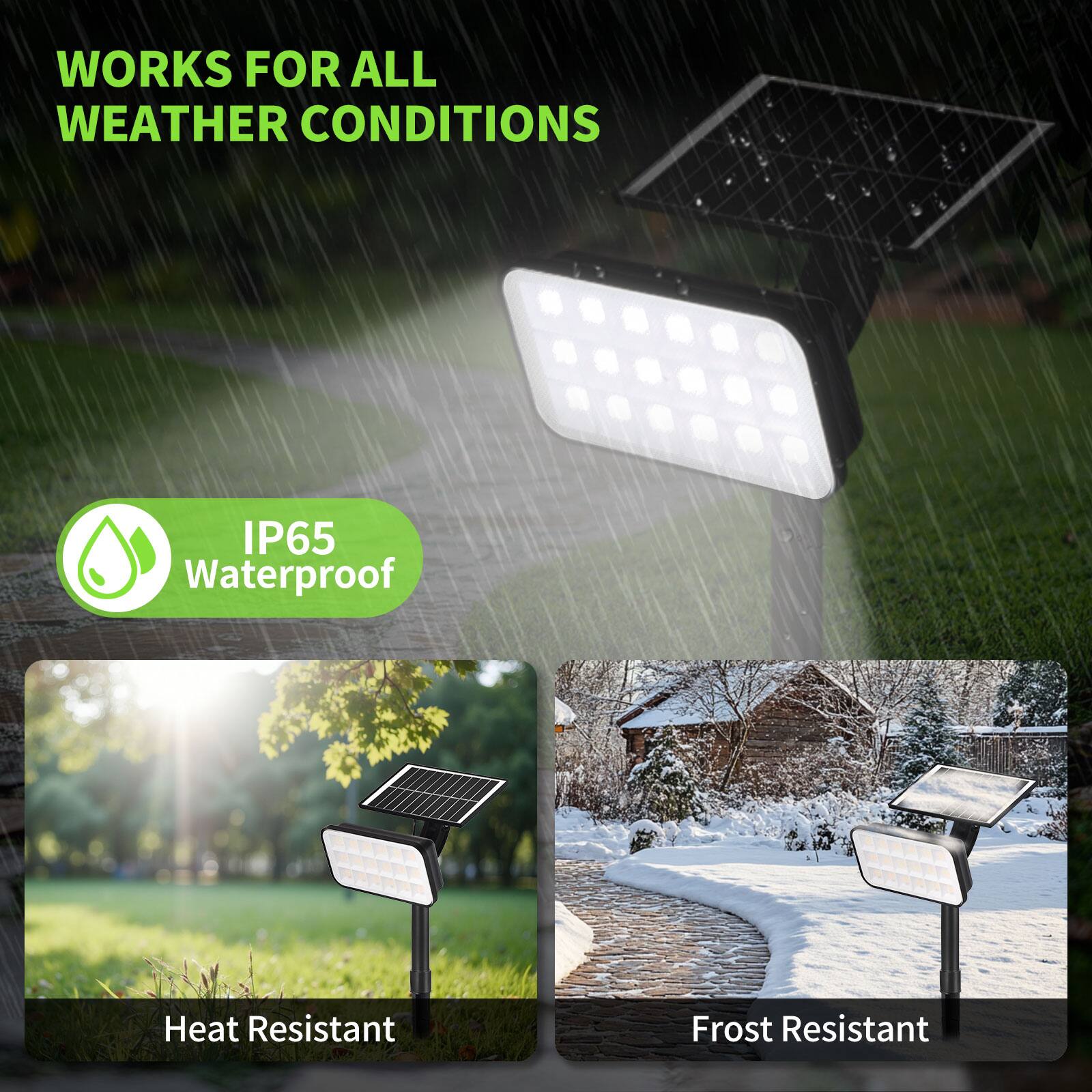 WORKS FOR ALL WEATHER CONDITIONS

IP65 Waterproof  
Heat Resistant  
Frost Resistant