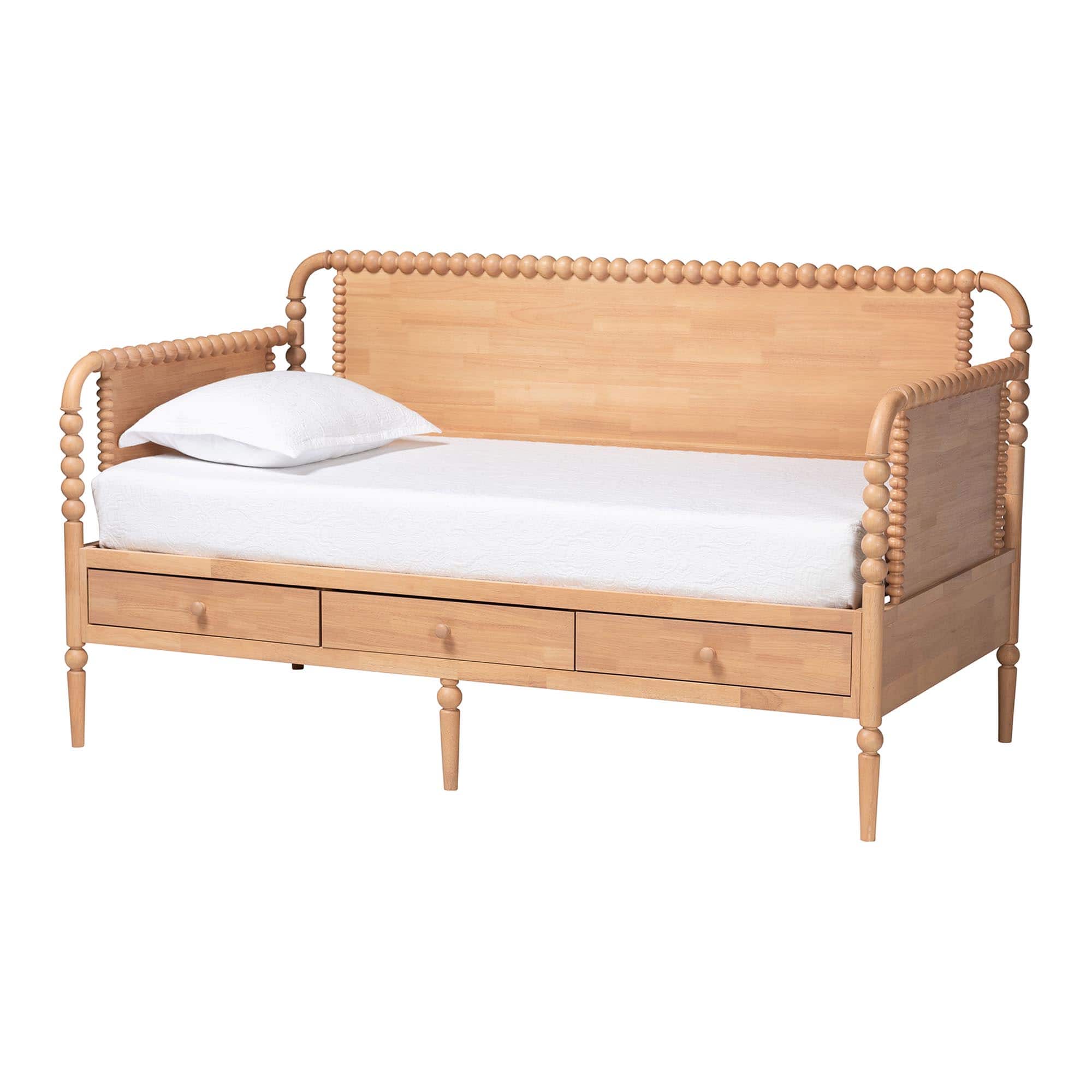 Baxton Studio - Lucera 3-Drawer Daybed with Bobbin Frame, Full - Beech Brown