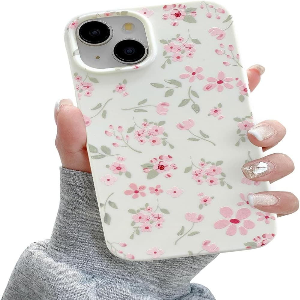 ACJPR - iPhone 13 Case, Pink Floral Pattern, Soft TPU, Shockproof, Pink - Color: Pink Size: iPhone 13
