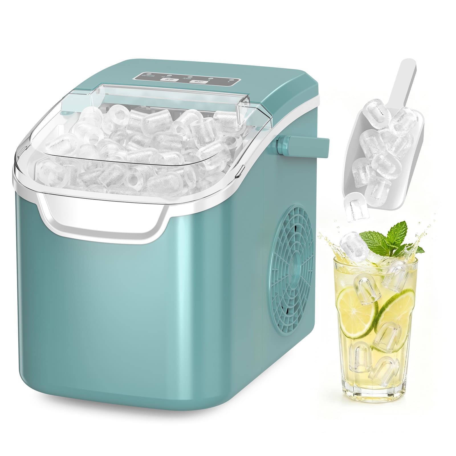Electactic - Portable Countertop Bullet Ice Maker 26lbs/24h with 8 Larger Bullet Cubes, Portable - Green