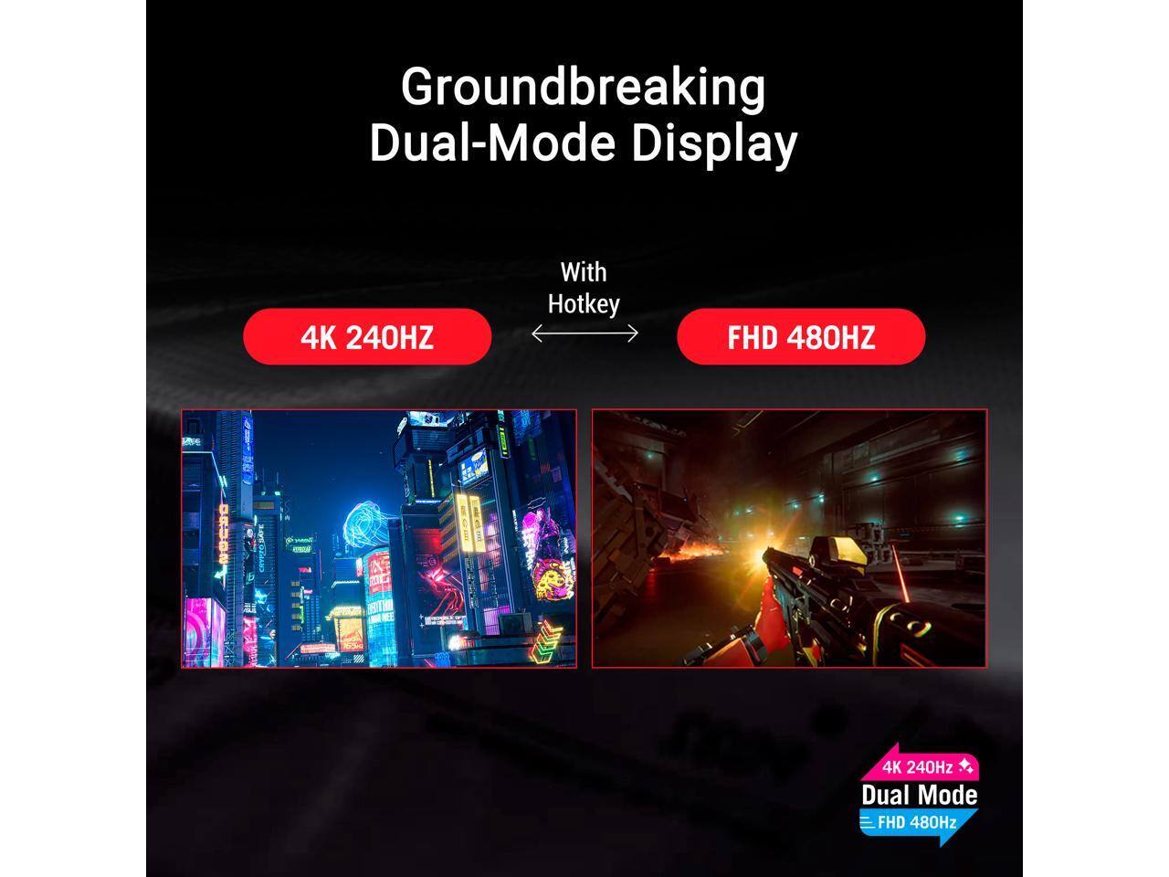 Groundbreaking Dual-Mode Display
With Hotkey
4K 240Hz
FHD 480Hz
4K 240Hz Dual Mode
FHD 480Hz
