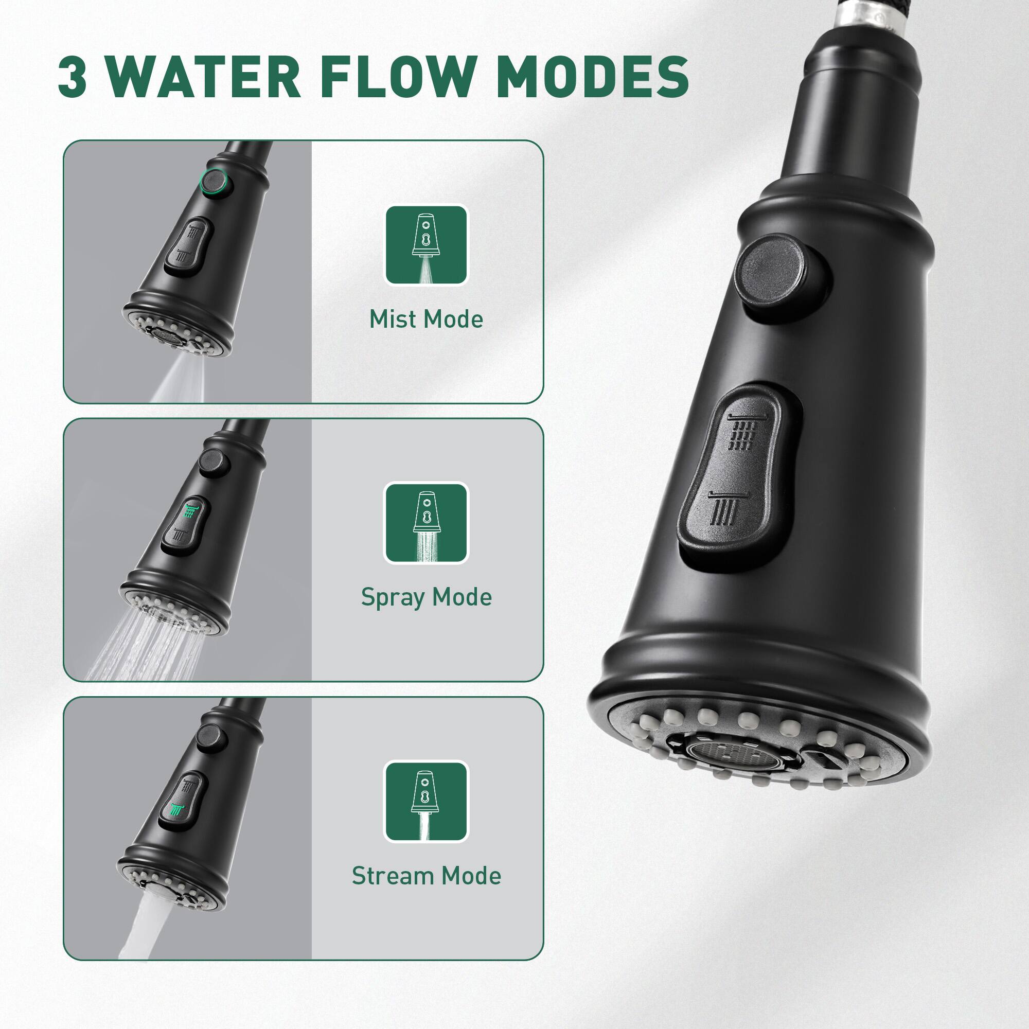 3 WATER FLOW MODES

- Mist Mode
- Spray Mode
- Stream Mode