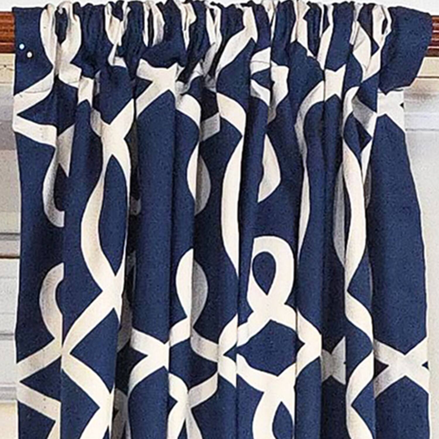 Left. RLF Home - RLF Home Oblique 100% Cotton Rod Pocket Window Curtain set of 2 Panels 100" x 63" Navy - Navy.
