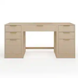 Martha Stewart - Kayden Modular 1 Drawer Desk & Dual 3 Drawer File Cabinets - Light Natural