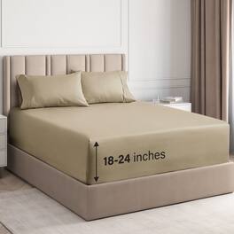 CGK Linens - Extra Deep Pocket 4 Piece Sheet Set - Soft Bed Sheets, Fits 18"-24" Mattresses - King - Beige