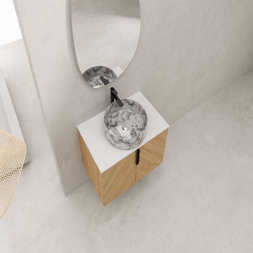 Alt View 2. Loheer - Loheer 30 inch wall mounted bathroom vanity ceramic art sink with artificial stone top Light Oak - Light Oak.