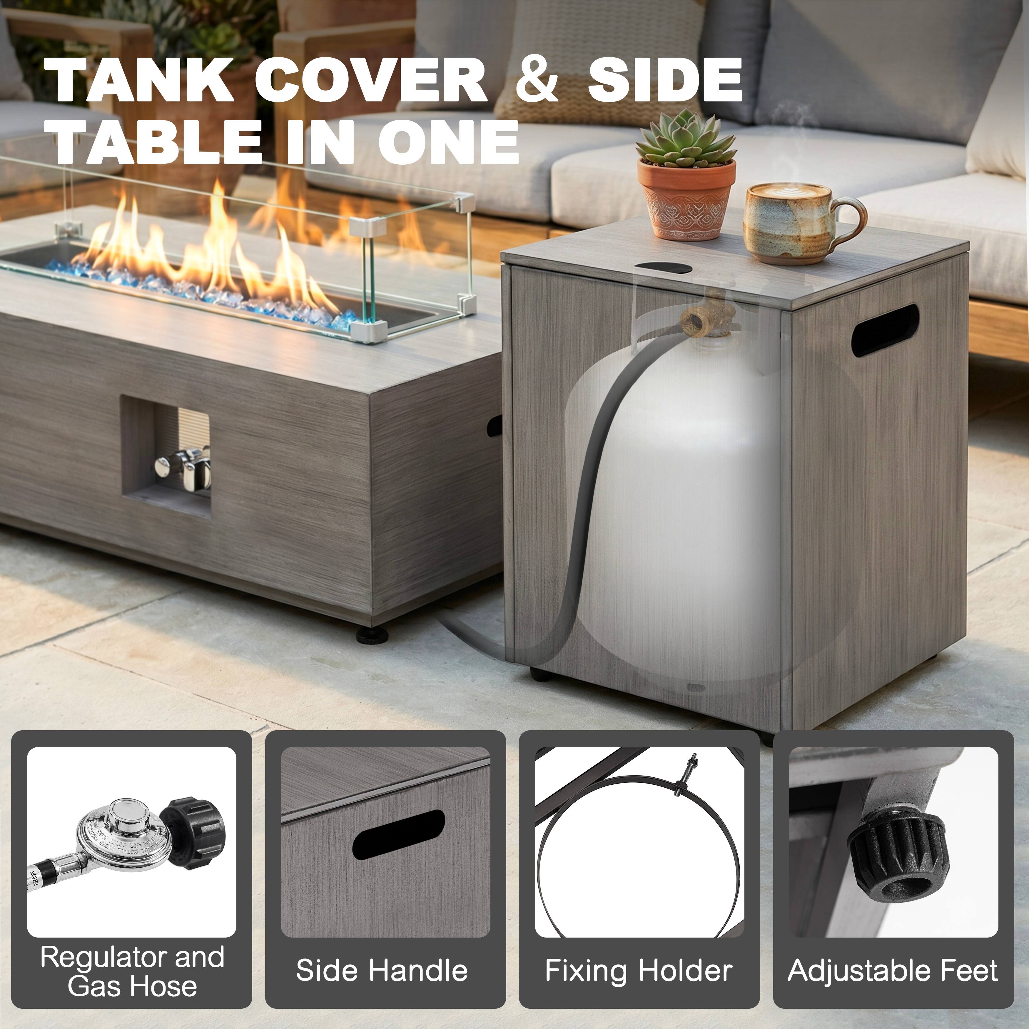 Nuu Garden 42.9 in. Rectangle Metal and Glass Propane Cement Gray Fire ...