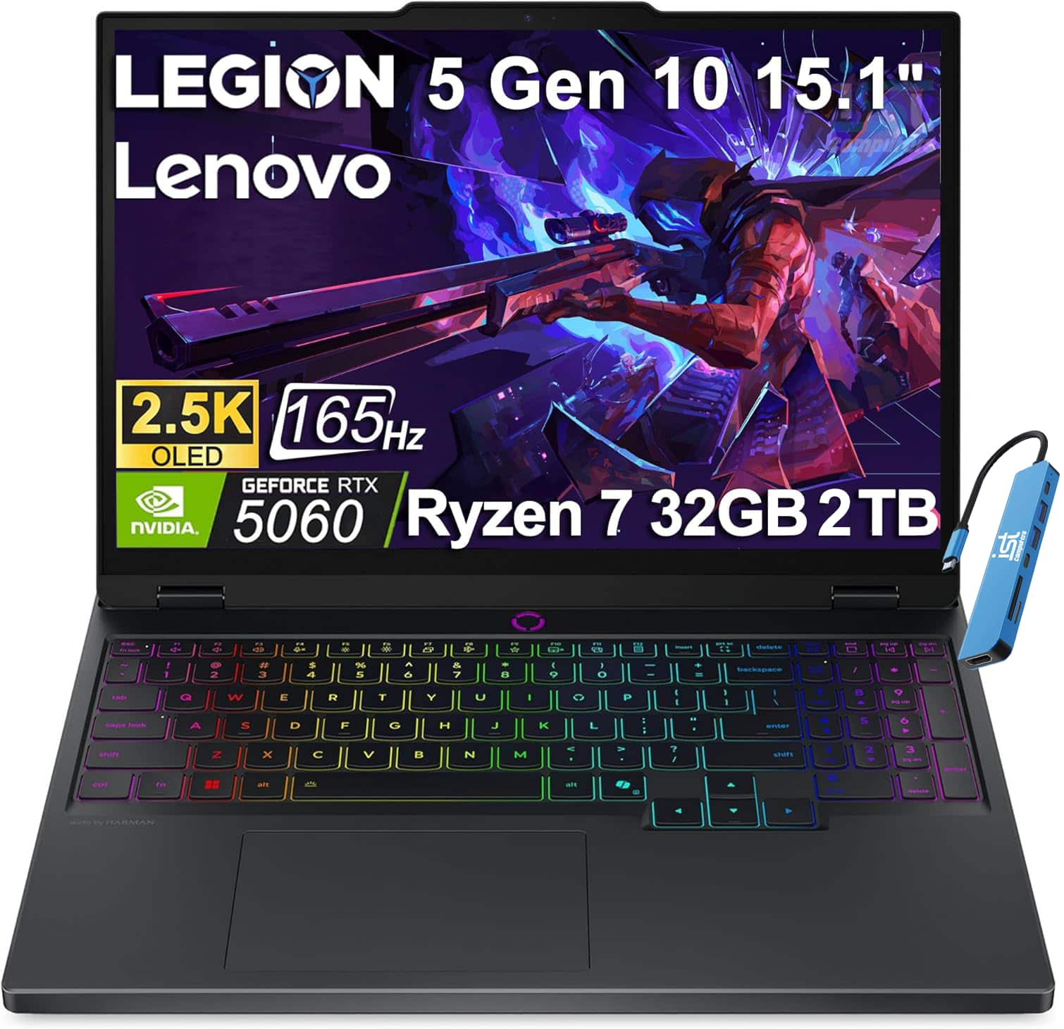 Lenovo - Legion 5 15.1" 2.5K OLED 165Hz Gaming Laptop - AMD Ryzen 7 260 with NVIDIA GeForce RTX 5060 - 32GB Memory - 2TB SSD - Eclipse Black