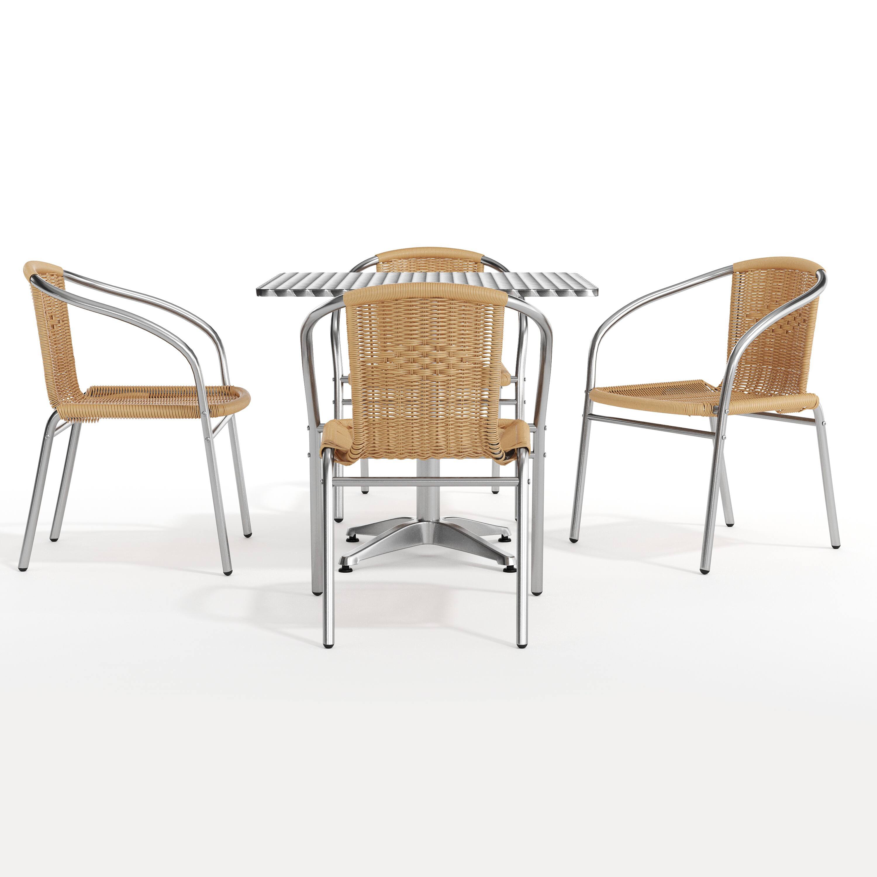 Alt View 9. Emma + Oliver - 31.5" Square Aluminum Garden Patio Table Set with 4 Rattan Chairs - Beige.