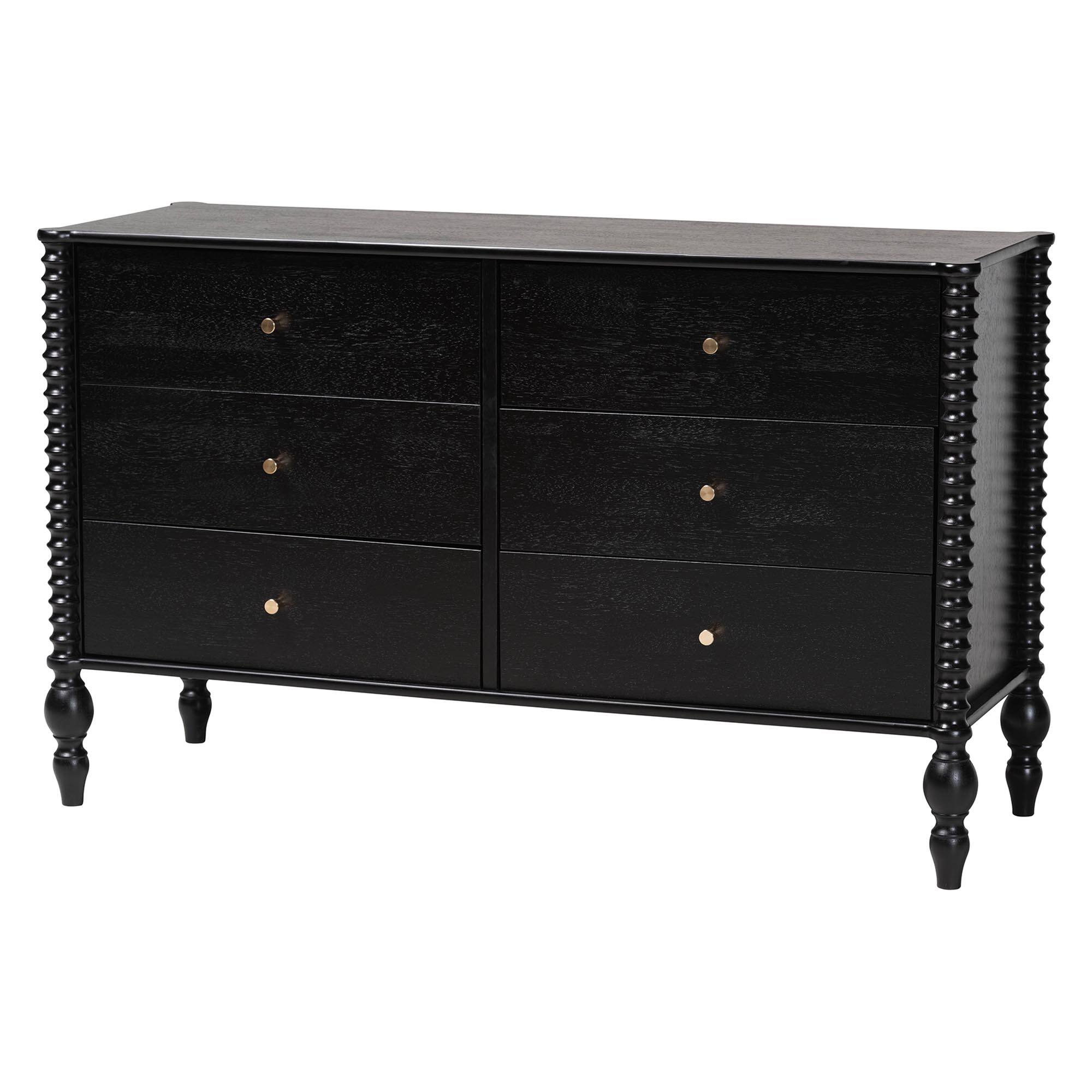 Alt View 1. Baxton Studio - Denita Spindle 4-Piece Bedroom Set - Farmhouse Platform Bed with Matching Dresser and 1-Drawer Nightstands, Full - Black.