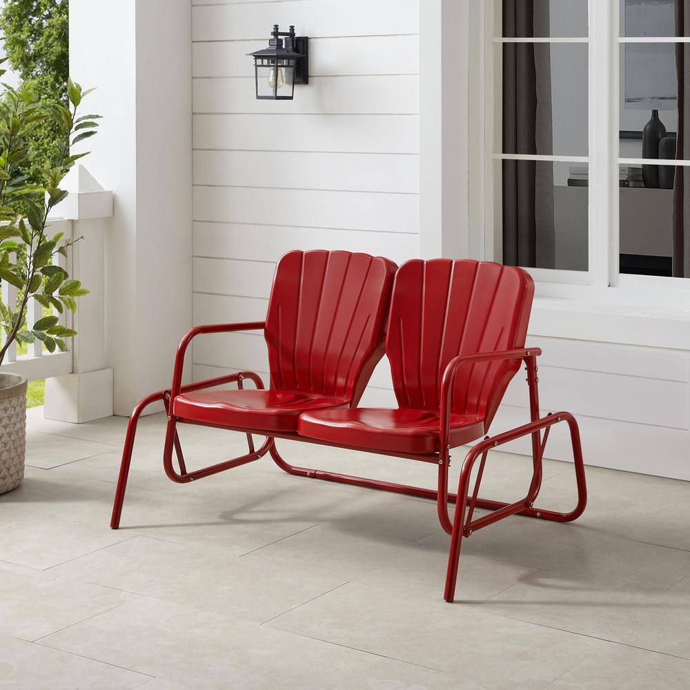 Alt View 2. Crosley Furniture - Ridgeland Retro Outdoor Loveseat Glider - Bright Red Gloss.