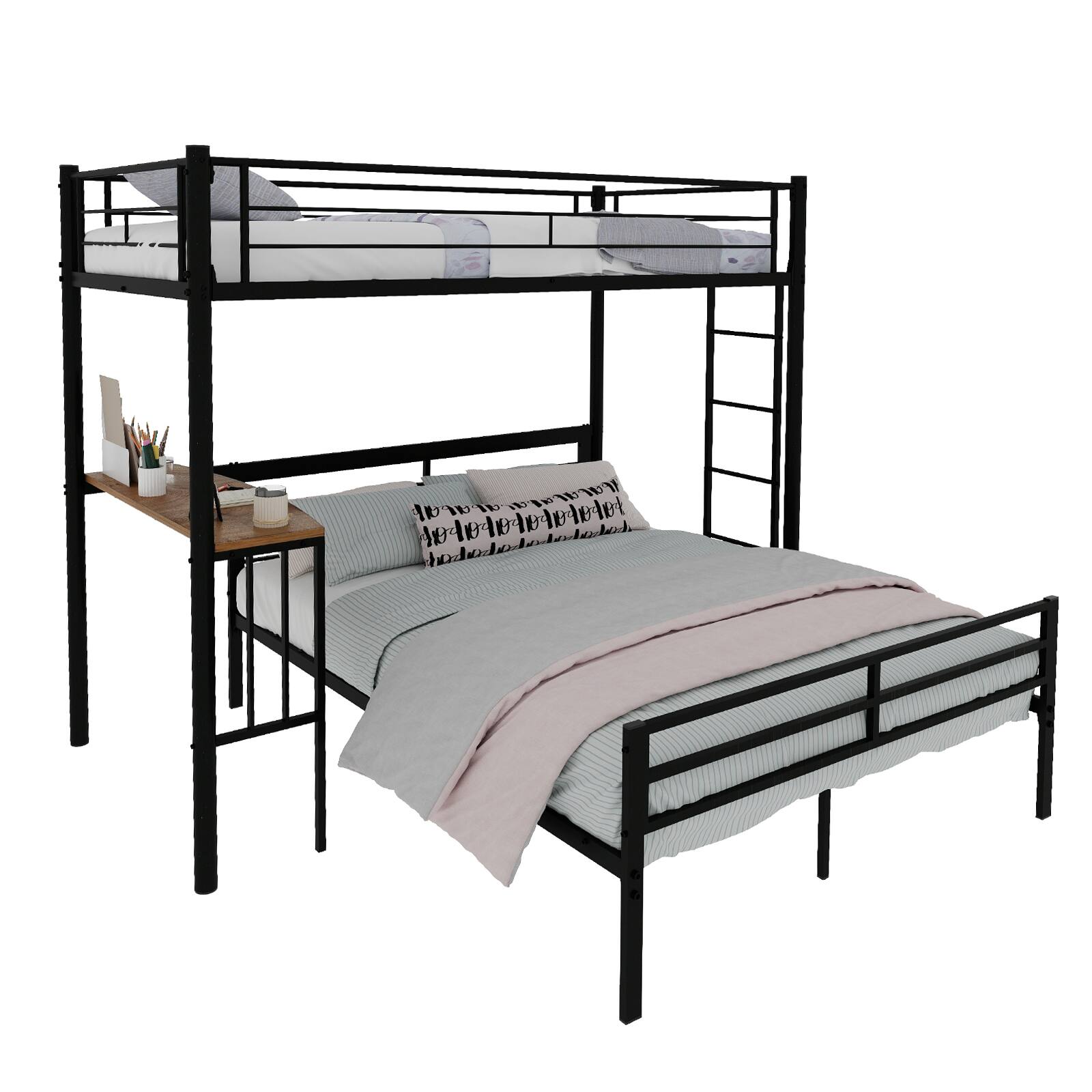 Alt View 8. Loheer - Loheer Metal Loft Bed with Desk Underneath Noise Free Adult Bunk Bed Frame Heavy Duty Ladder - Black.
