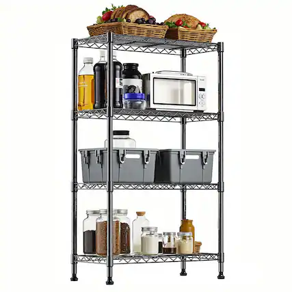 Front. Mirfee - 4-Tier Heavy Duty Steel Storage Shelving, 1000 LB Capacity Chrome Wire Rack, 47.2" H Utility Shelf with 29.5" W - Black.