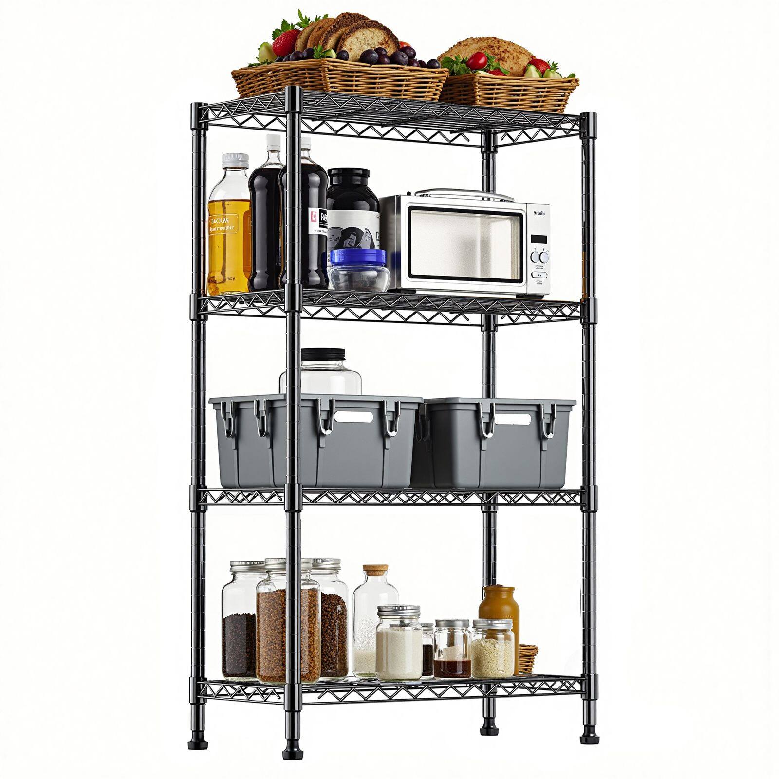 Front. Mirfee - 4-Tier Heavy Duty Steel Storage Shelving, 1000 LB Capacity Chrome Wire Rack, 47.2" H Utility Shelf with 29.5" W - Black.