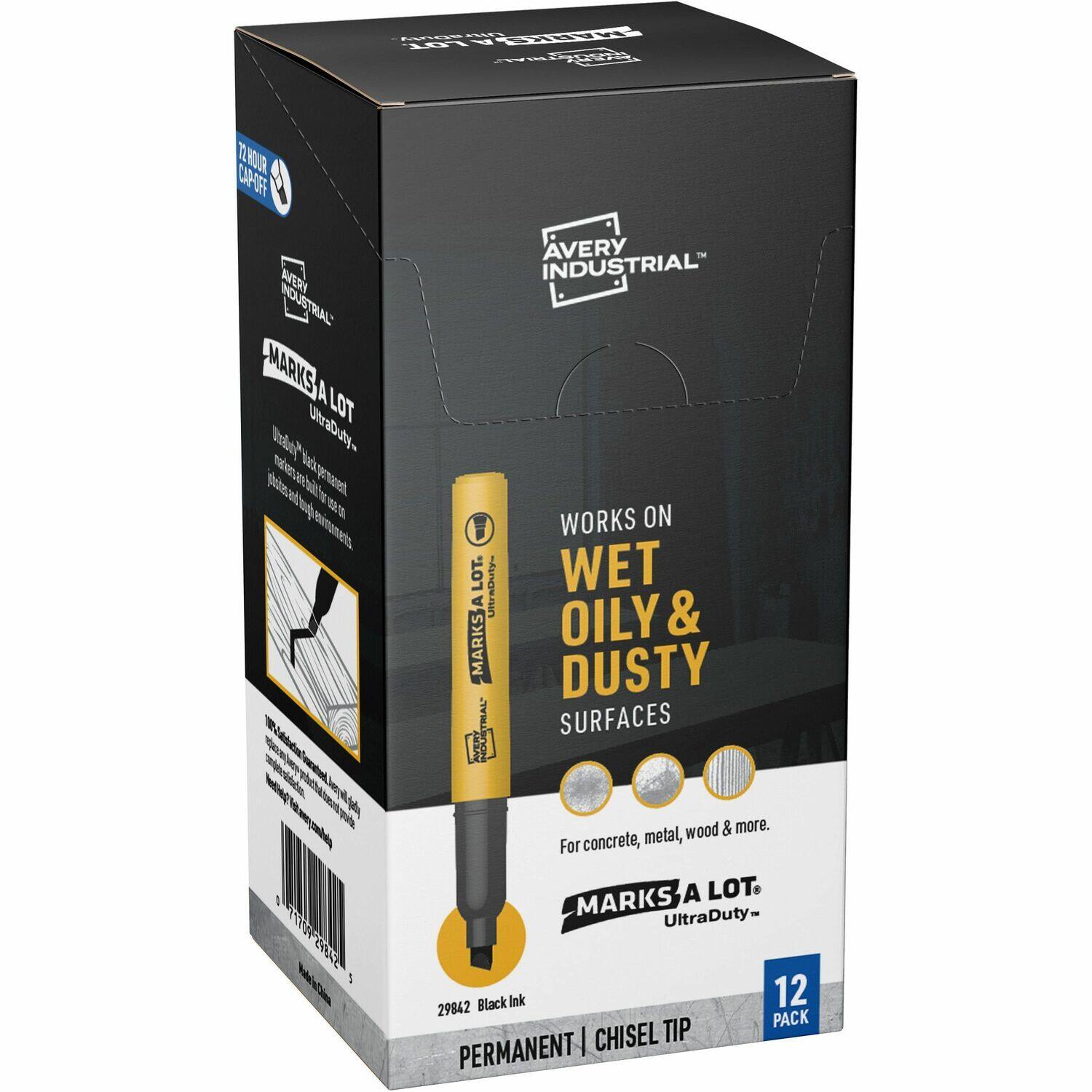 AVERY INDUSTRIAL

MARKS A LOT

UltraDuty- Works on wet, oily & dusty industrial surfaces

For concrete, metal, wood & more.

UltraDuty- Black Ink

12 PACK

CHISEL TIP

PERMANENT