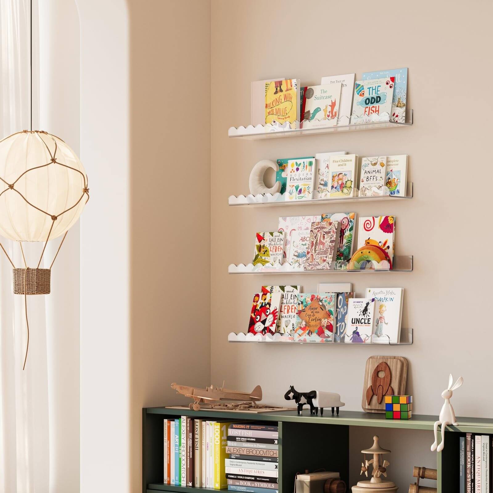 Sure, here is the corrected and grouped text from the image:

1. **Top Shelf:**
   - The Packing Wife and Mr. Mule
   - The Suitcase
   - The Odd Fish

2. **Second Shelf:**
   - Flavarian
   - Animal BFFs
   - A Little Children and the

3. **Third Shelf:**
   - A Little Children and the
   - Animal BFFs
   - Flavarian

4. **Fourth Shelf:**
   - A Little Children and the
   - Animal BFFs
   - Flavarian

5. **Bottom Shelf (Books):**
   - Alexey Frolovitch
   - Alexey Frolovitch
   - Alexey Frolovitch
   - Alexey Frolovitch
   - Alexey Frolovitch
   - Alexey Frolovitch
   - Alexey Frolovitch
   - Alexey Frolovitch
   - Alexey Frolovitch
   - Alexey Frolovitch
   - Alexey Frolovitch
   - Alexey Frolovitch
   - Alexey Frolovitch
   - Alexey Frolovitch
   - Alexey Frolovitch
