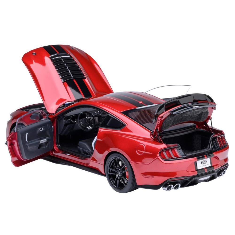 Angle. Autoart - Ford Mustang Shelby GT500 Rapid Red Metallic with Black Stripes 1/18 Model Car by Autoart - Red Metallic with Black.