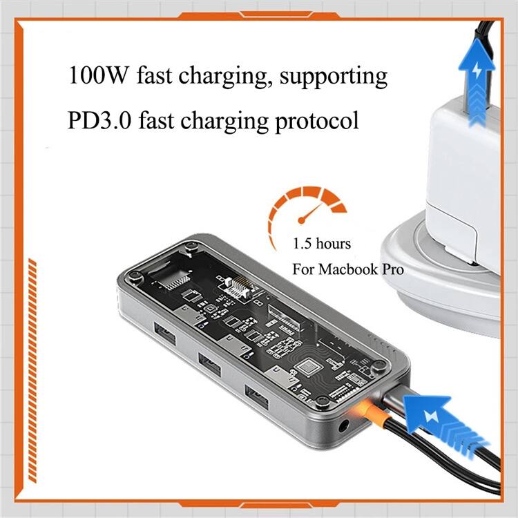 100W fast charging, supporting PD3.0 fast charging protocol  
1.5 hours  
For Macbook Pro