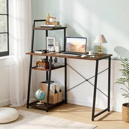 Kadyn - Compact Computer Desk Workstation with 4 Tier Shelves for Home and Office- Home Office Desks, Computer Desks - Brown