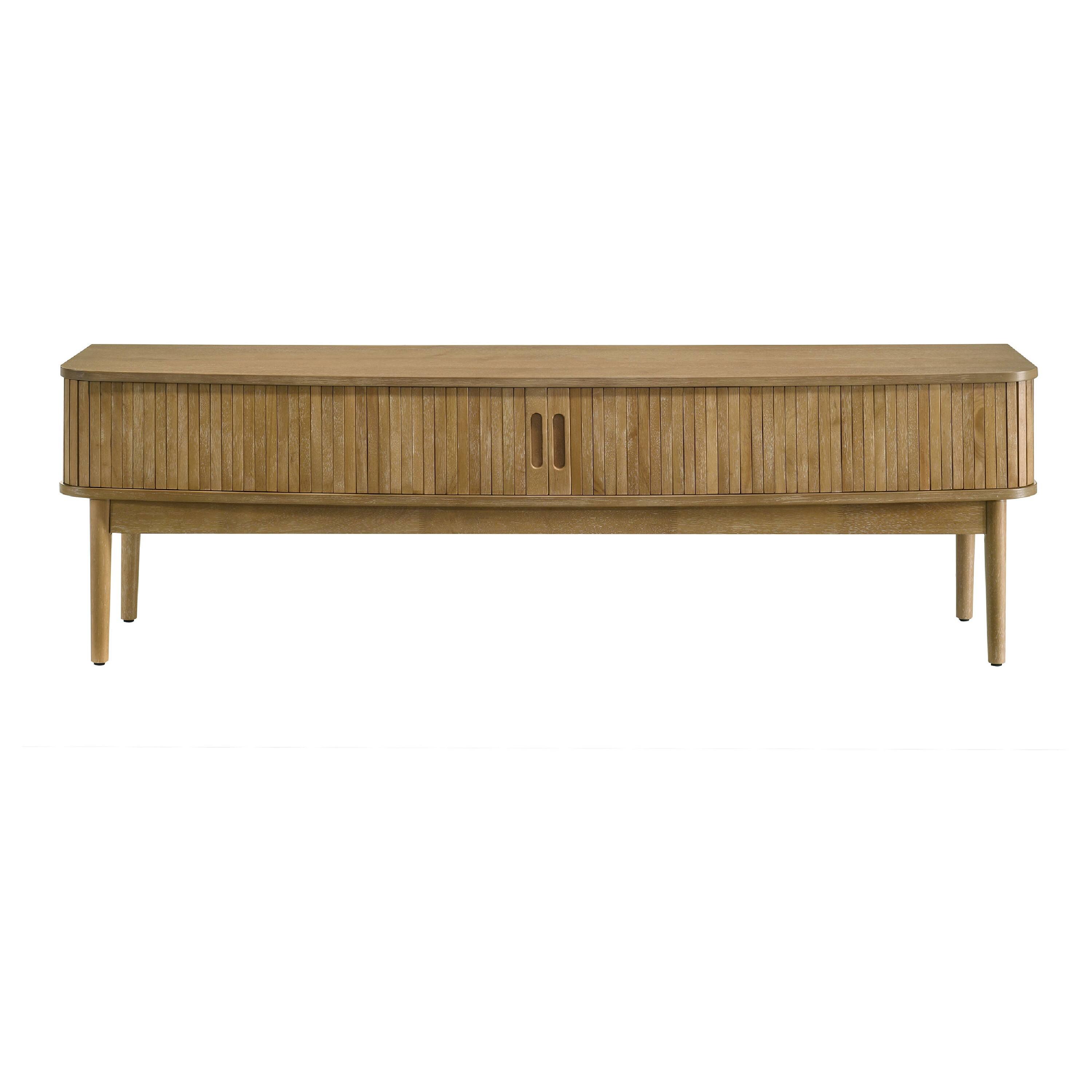 Alt View 1. Manhattan Lane - Elora TV Stand Media Console with Reeded Doors, Brown Wood 71 Inch - Weathered Natural Brown.