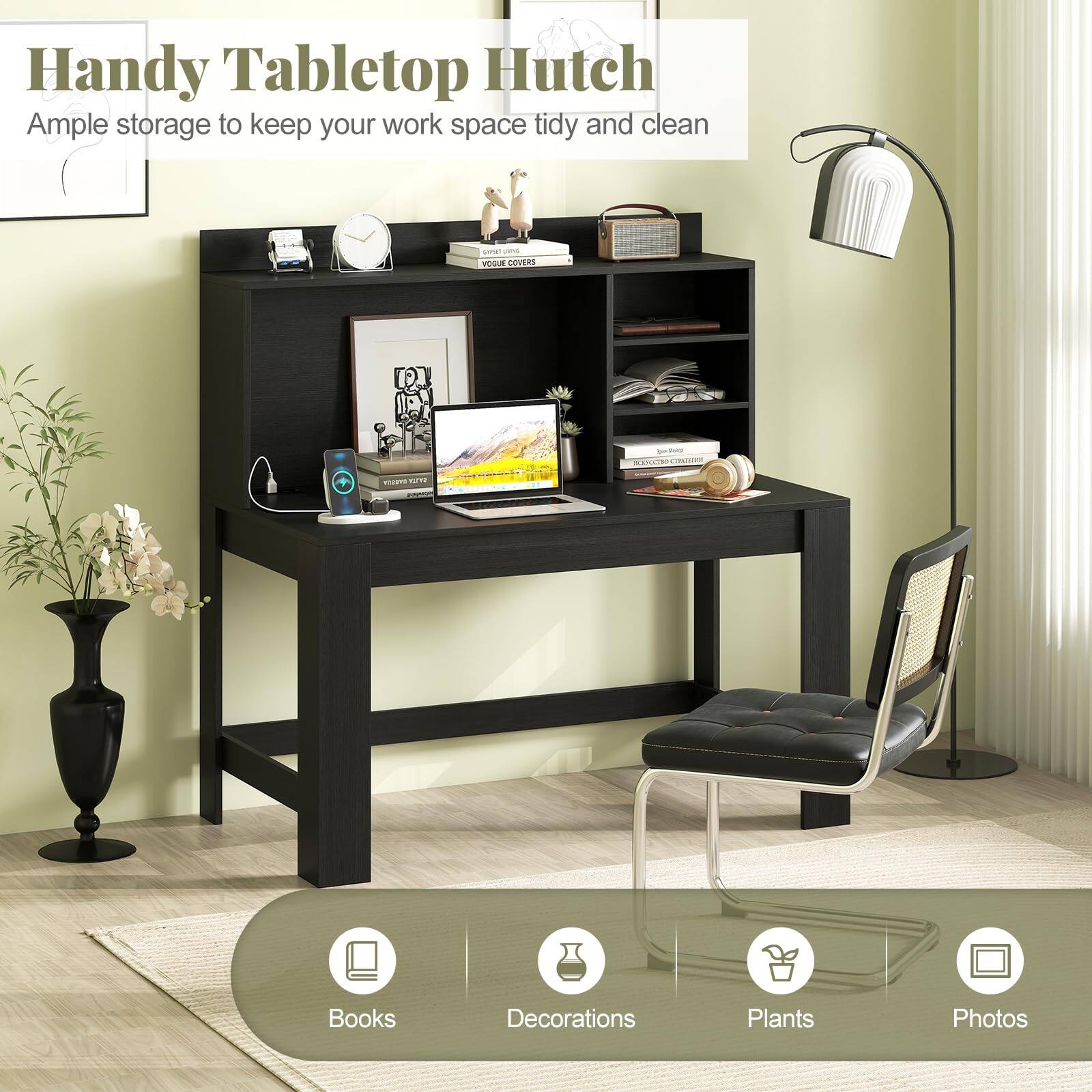 Handy Tabletop Hutch  
Ample storage to keep your work space tidy and clean  

Books  
Decorations  
Plants  
Photos