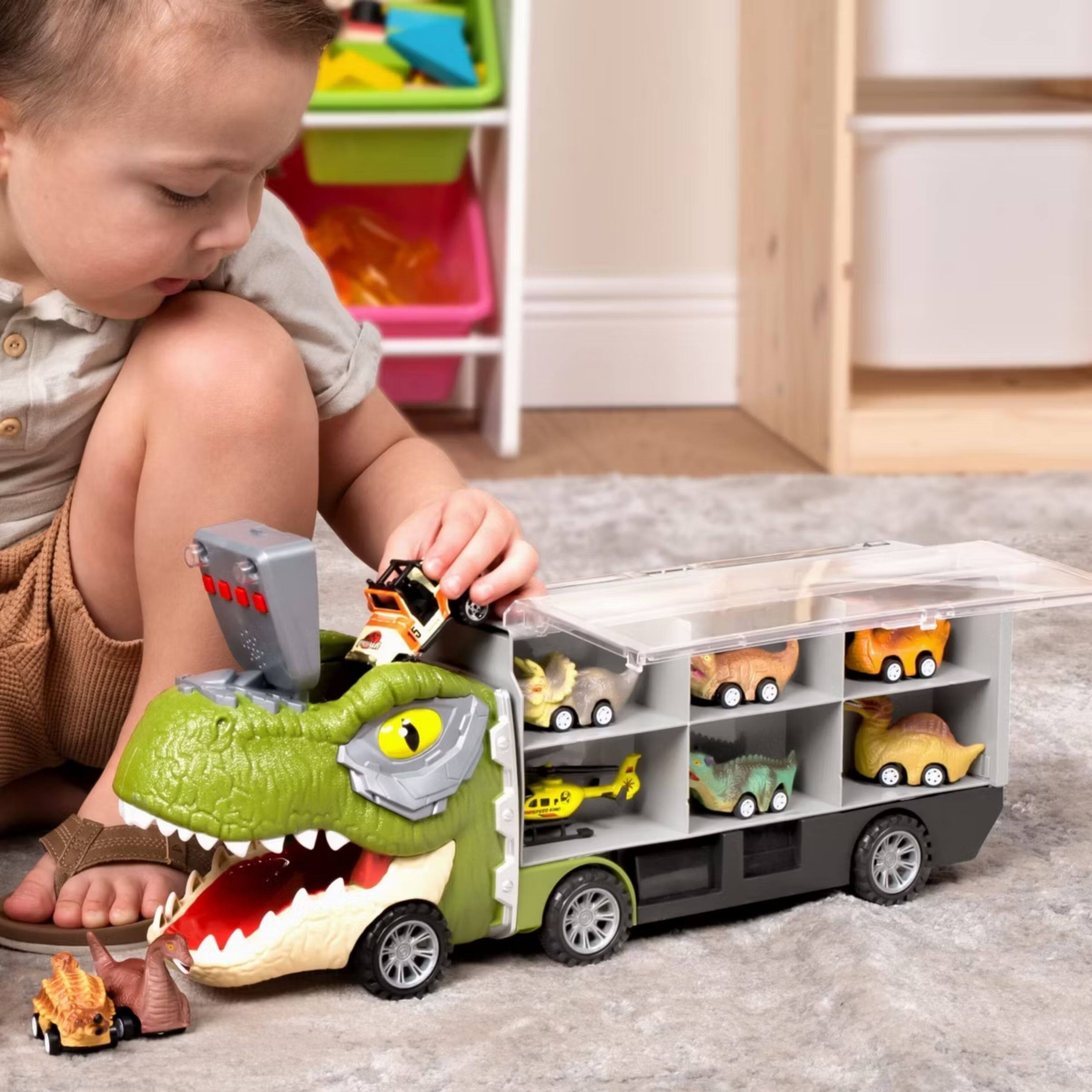 Alt View 3. Joyfy - 13-in-1 Dinosaur Carrier Truck Toy with Pull Back Cars for Boys Ages 3-5, Dinosaur Toys, Birthday Gift for Toddler.