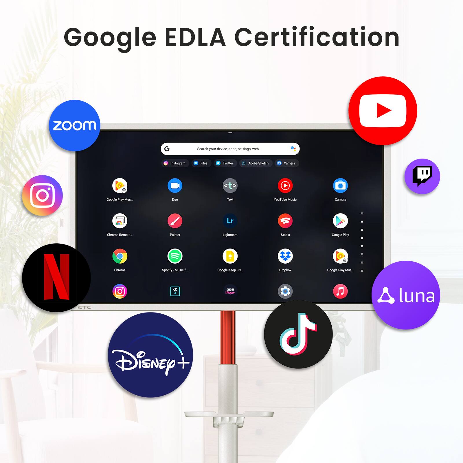 Google EDLA Certification Zoom Searoh Pinterest - Settings Wet. Instagram Tous Twmar Adobe Sketch Curara J Google - Music Come Pamar Spotify Muse L Lightroom Boogle Koep N. - Paper Muta Emoplon Doogle Play Google - Luna Disney +