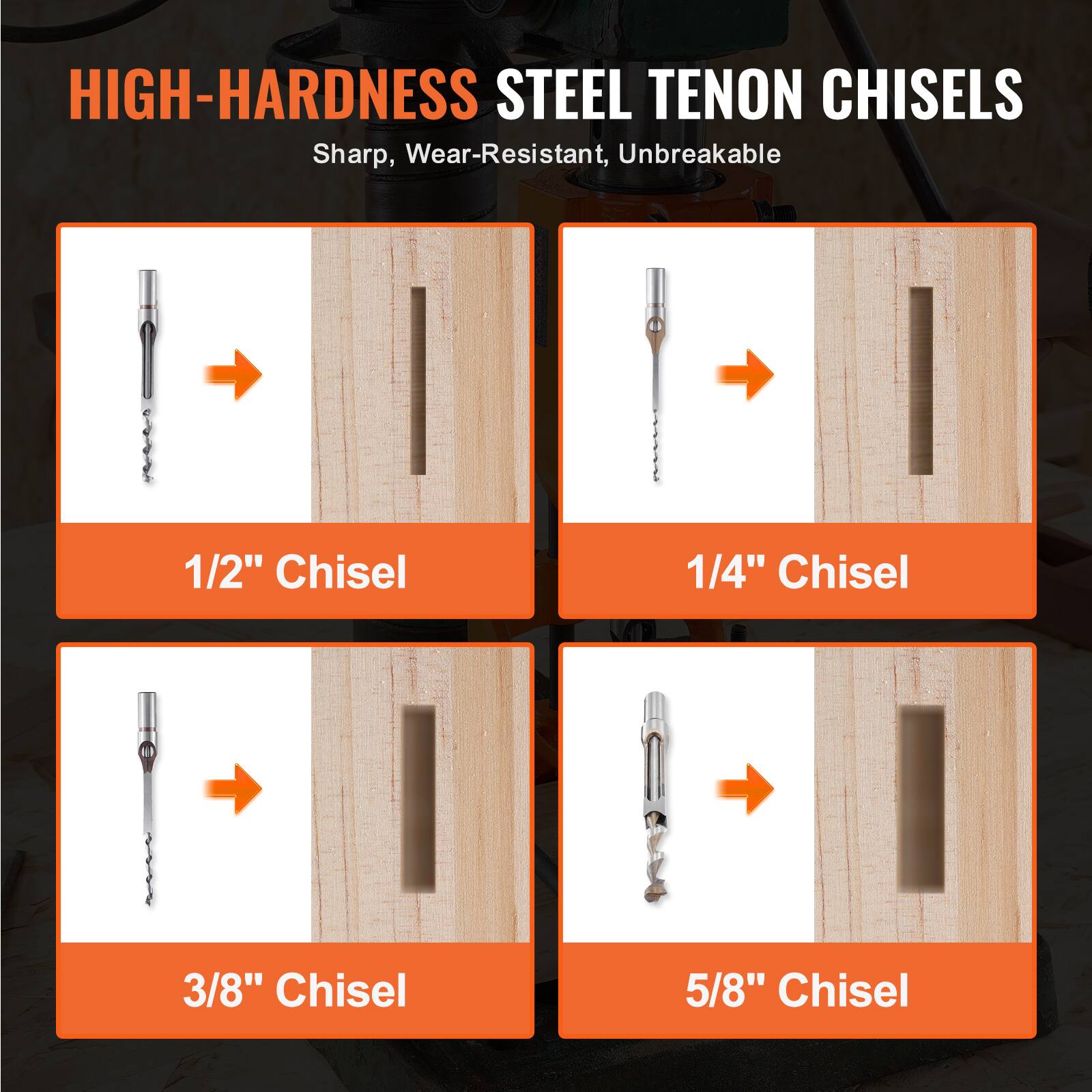 HIGH-HARDNESS STEEL TENON CHISELS  
Sharp, Wear-Resistant, Unbreakable  

1/2" Chisel  
1/4" Chisel  
3/8" Chisel  
5/8" Chisel