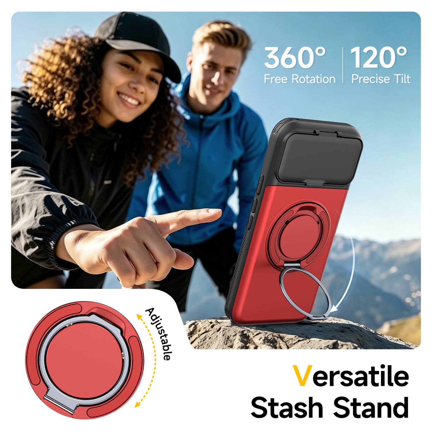 360° 120° Free Rotation Precise Tilt  
Adjustable  
Versatile Stash Stand