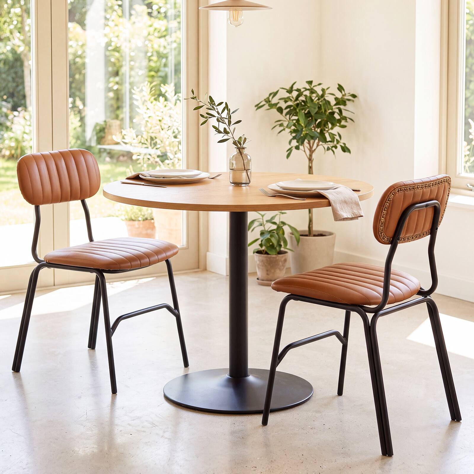 Alt View 5. Gymax - Gymax Modern Dining Chairs Set of 4 w/Ergonomic Back & Metal Legs Exquisite Rivet Brown & Black - Brown.