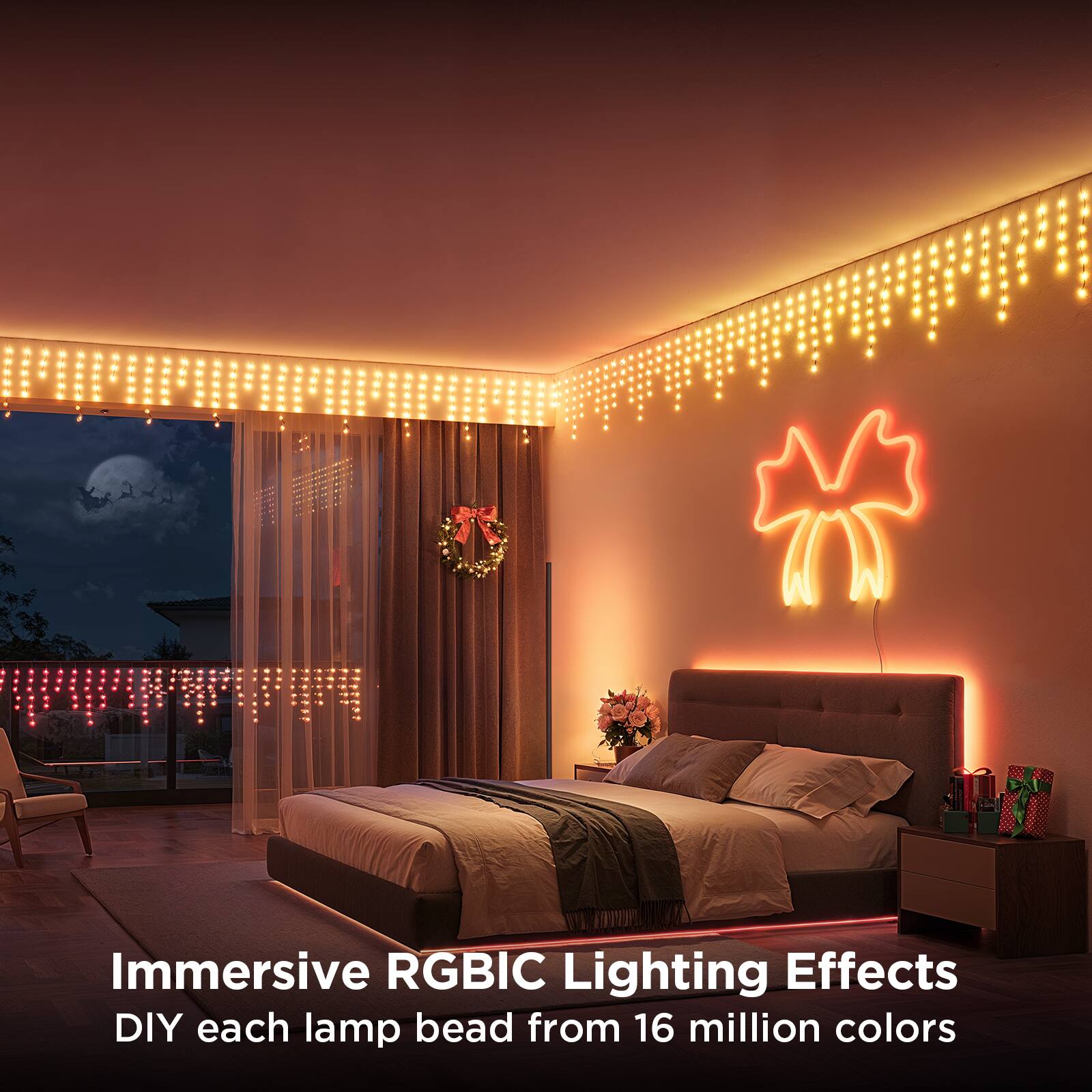 Immersive RGBIC Lighting Effects DIY: Each lamp bead from 16 million colors.