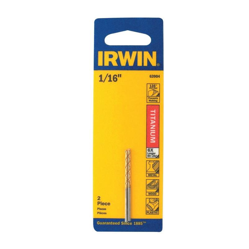 IRWIN  
1 1/16"  
63904  
135°  
Prevents Walking  
TITANIUM  
6X Longer Bit Life  
METAL  
WOOD  
PLASTIC  
2 Piece  
Guaranteed Since 1885™