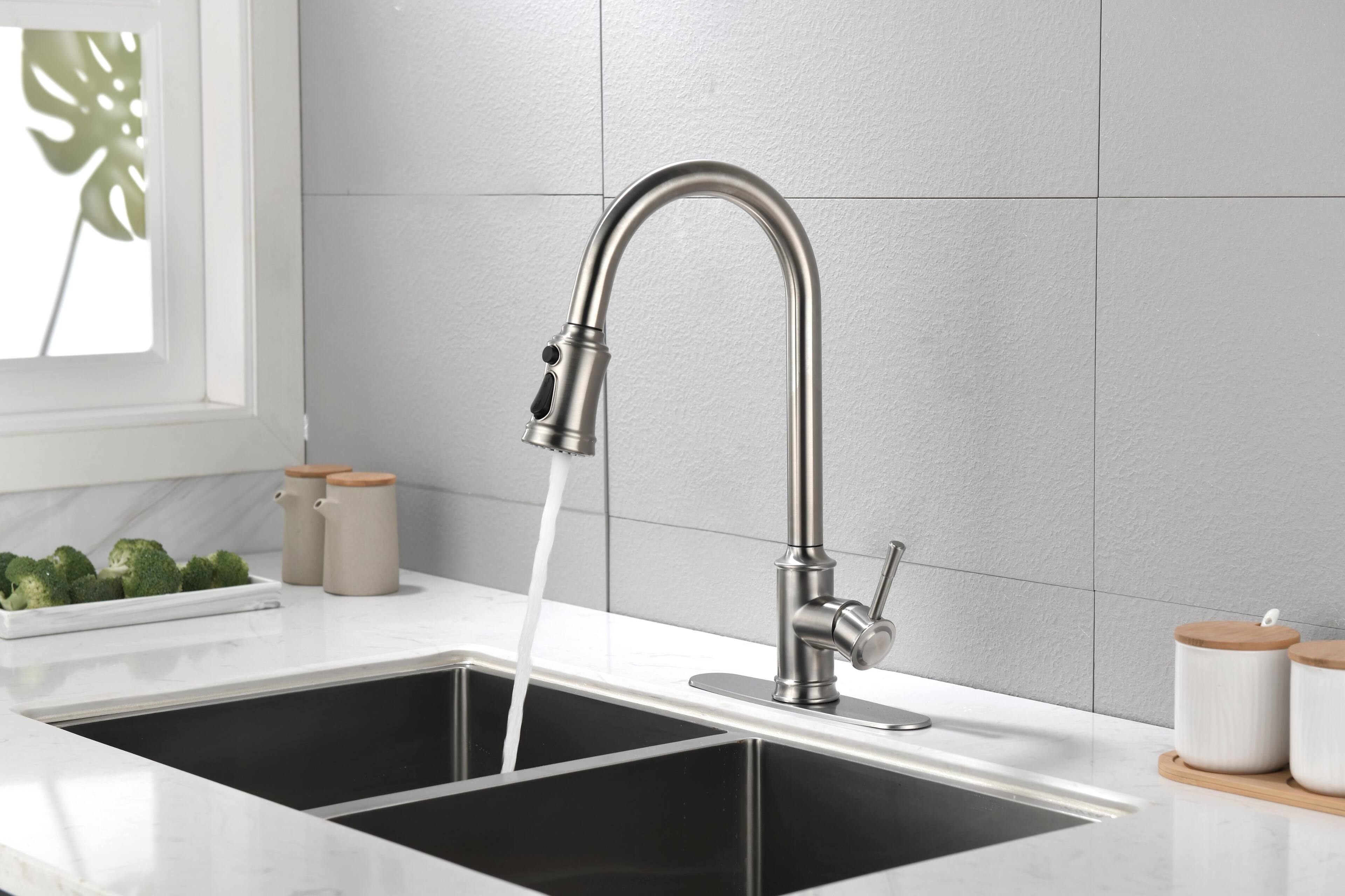 Alt View 7. Siljoy - Single Handle High Arc Pull Out Kitchen Faucet,Single Level Stainless Steel Kitchen Sink Faucets with Pull Down Sprayer - Brushed Nickel.