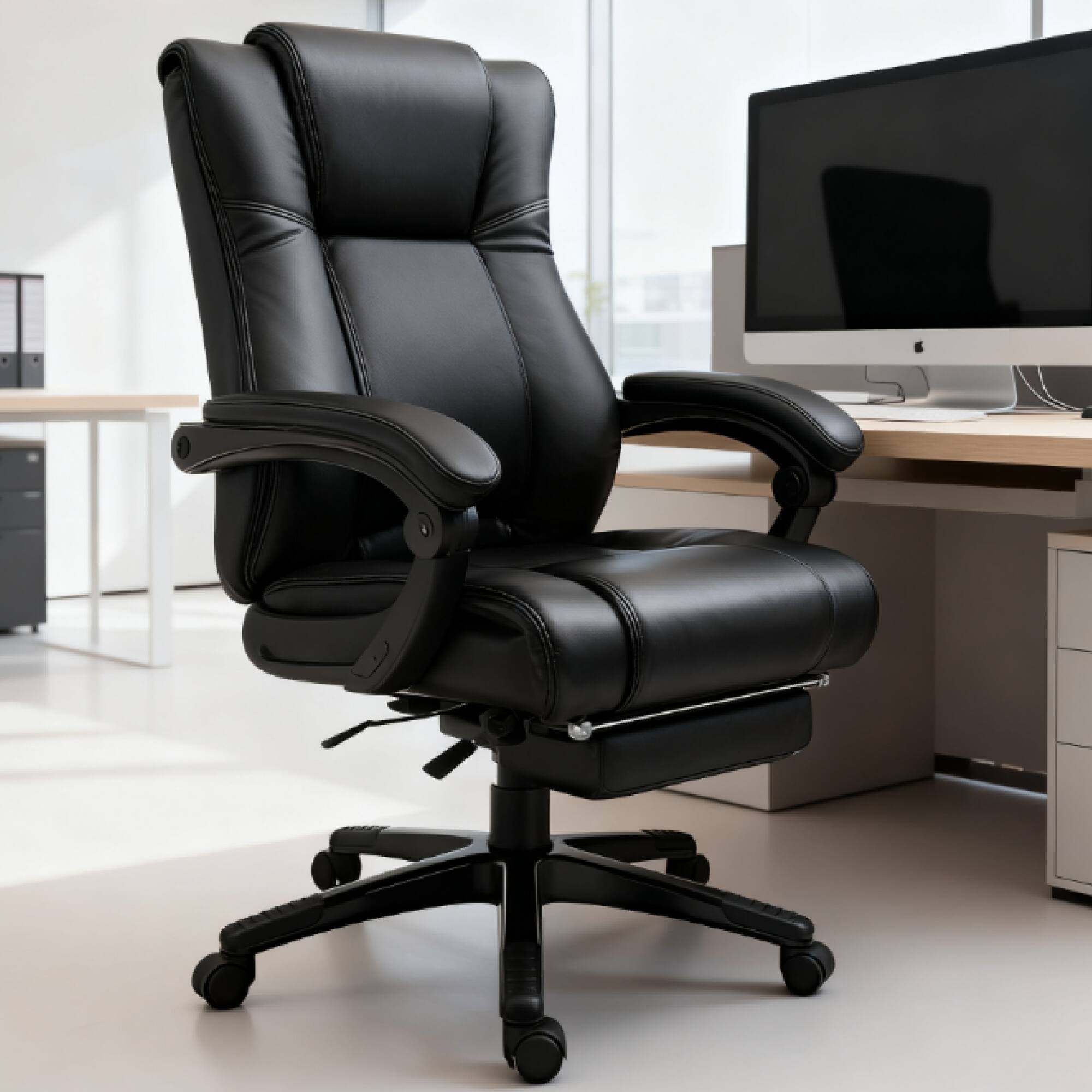 Alt View 4. GOODSILO - Ergonomic High-Back Executive Office Chair with Adjustable Height and Retractable Footrest for Optimal Comfort - Black.