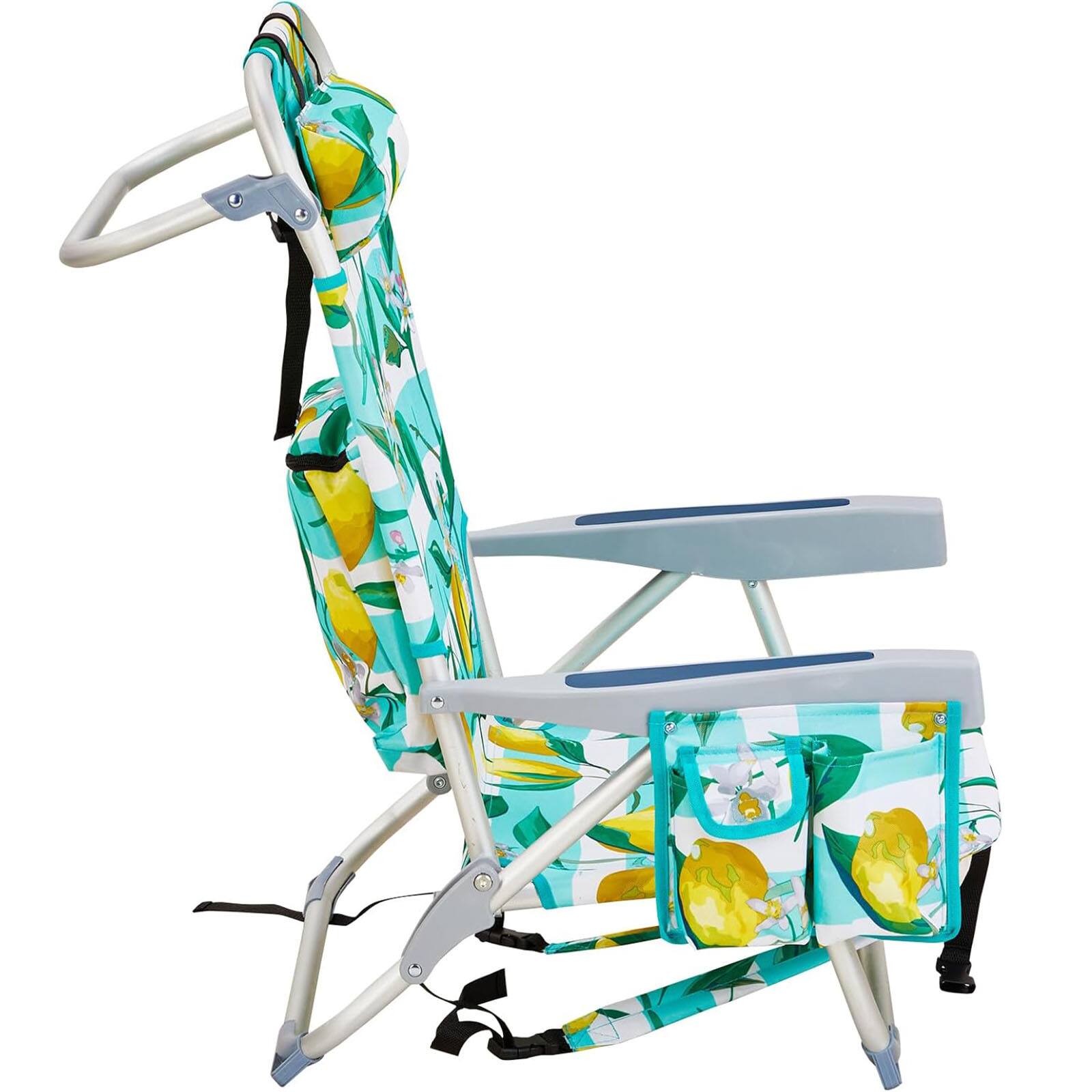 Alt View 3. Chateau Abodes - Outdoor Backpack Beach Chair, 5-Position Reclining with Towel Bar, Cooler Pouch, Cup Holder & Backpack Straps - Lemon.
