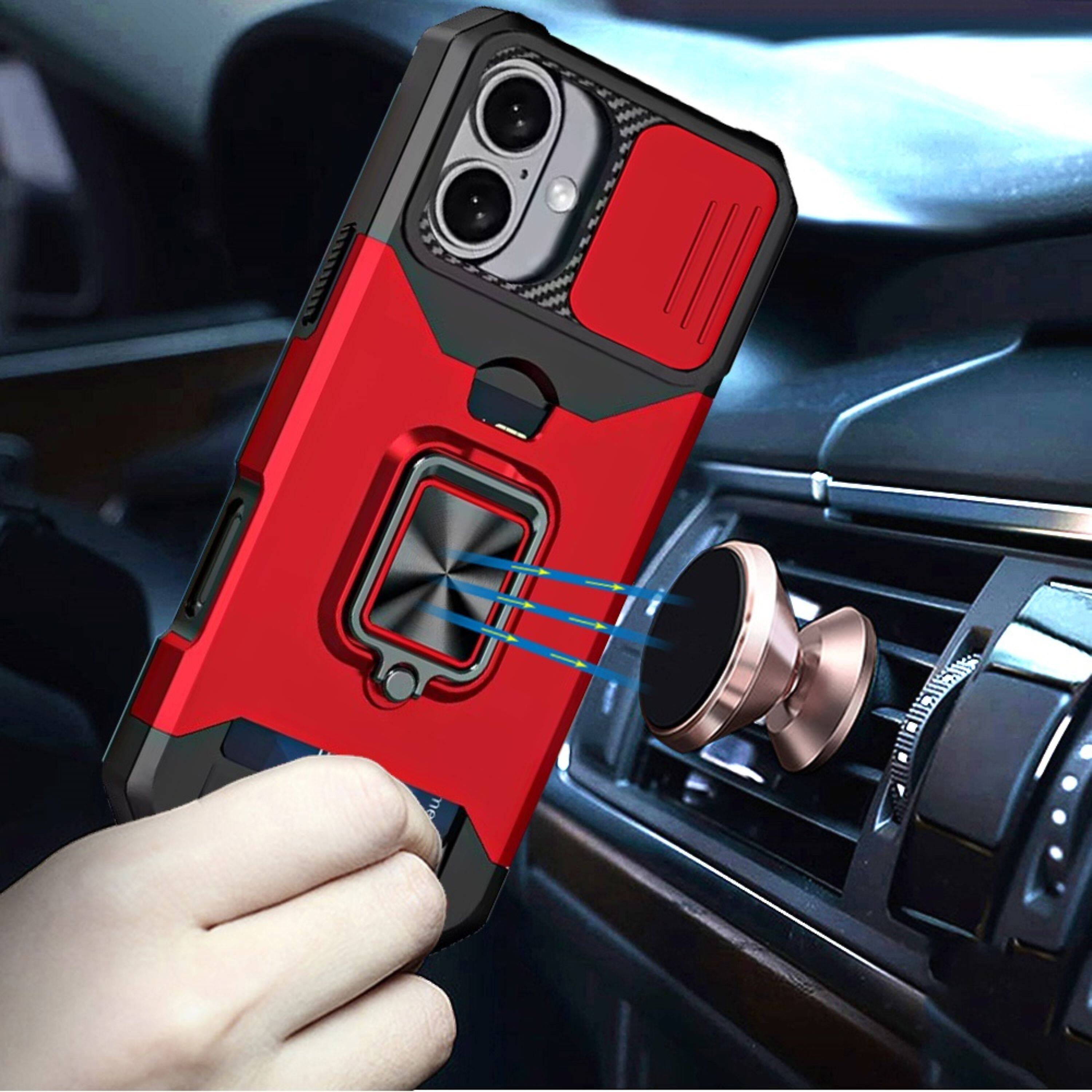 Left. Kitcheniva - Multi-Use Card Holder Stand Phone Case With Lens Cover Tempered Glass For iPhone 17 Red - Red.