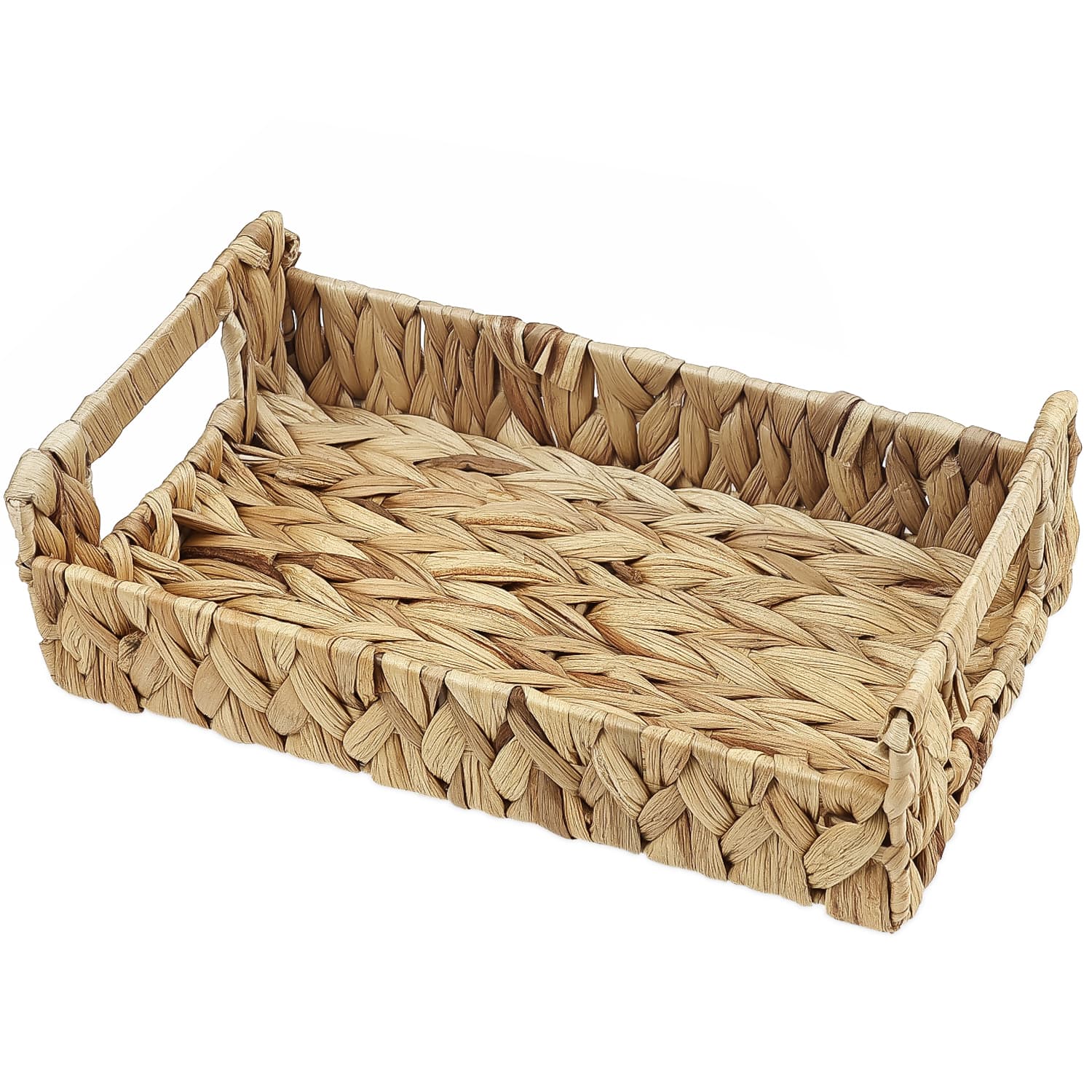 Garnen - Wicker Serving Tray with Handles, 12"x7" Wicker Tray, Woven Basket Tray Rectangular Woven Tray for Desk Organizer - Brown