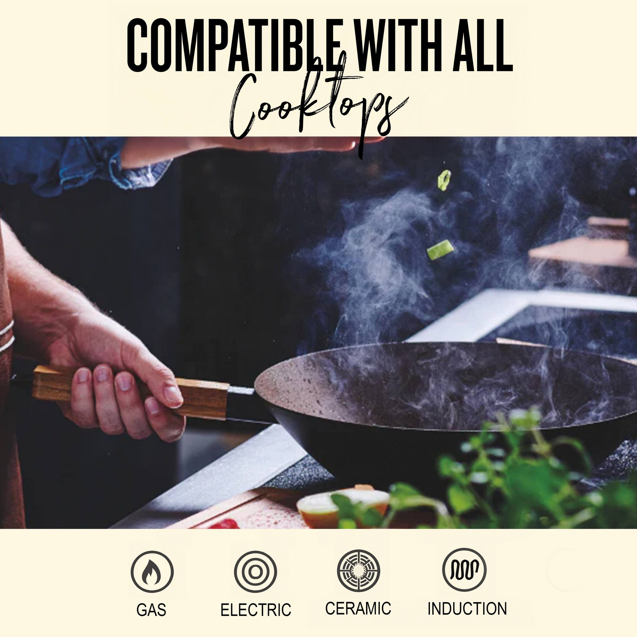COMPATIBLE WITH ALL COOKTOPS

GAS  
ELECTRIC  
CERAMIC  
INDUCTION